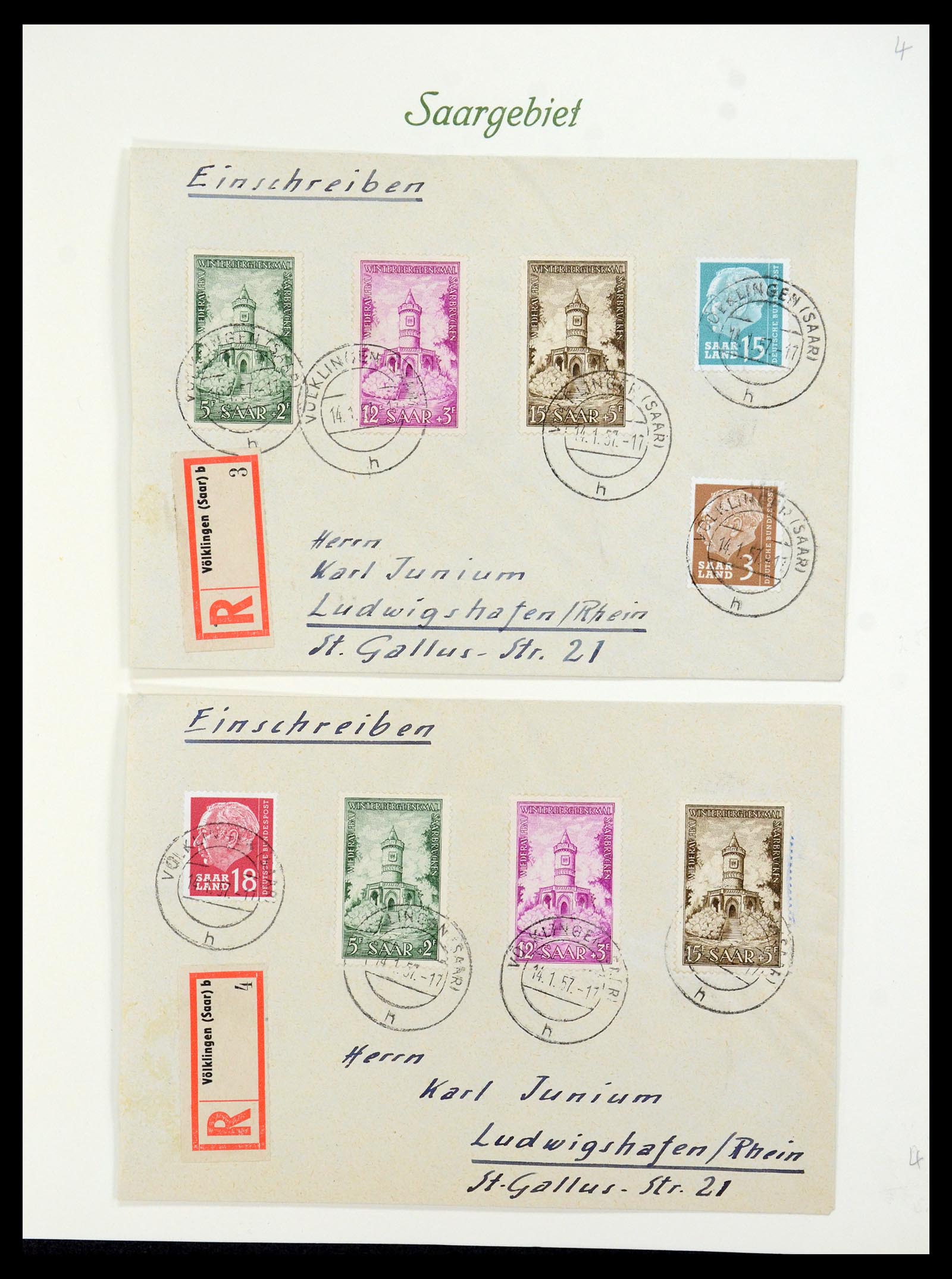 35483 050 - Postzegelverzameling 35483 Saar brieven en FDC's 1948-1959.