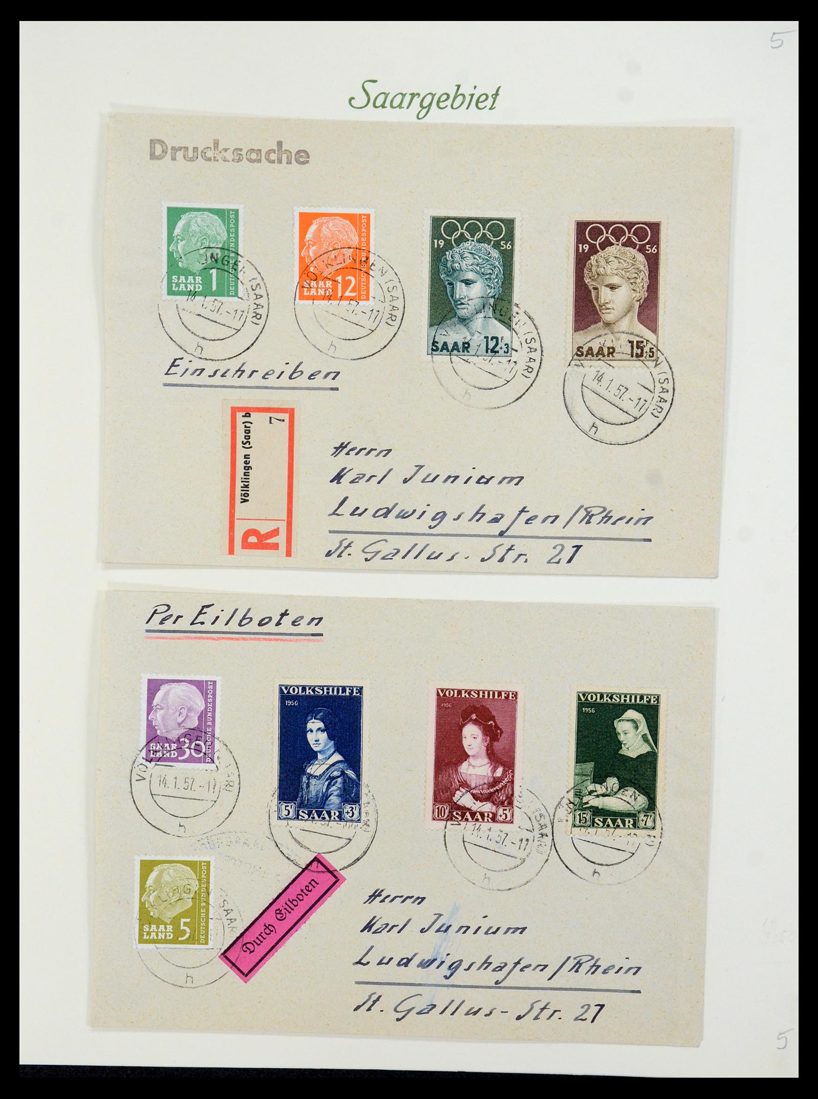 35483 051 - Postzegelverzameling 35483 Saar brieven en FDC's 1948-1959.