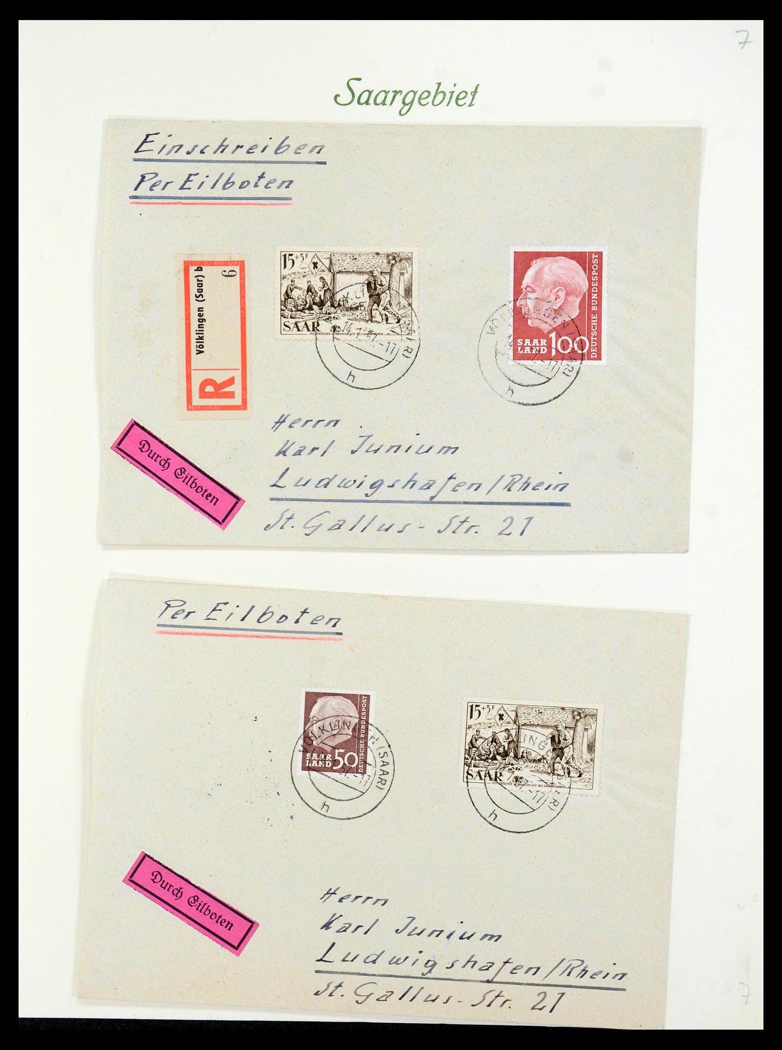35483 053 - Postzegelverzameling 35483 Saar brieven en FDC's 1948-1959.