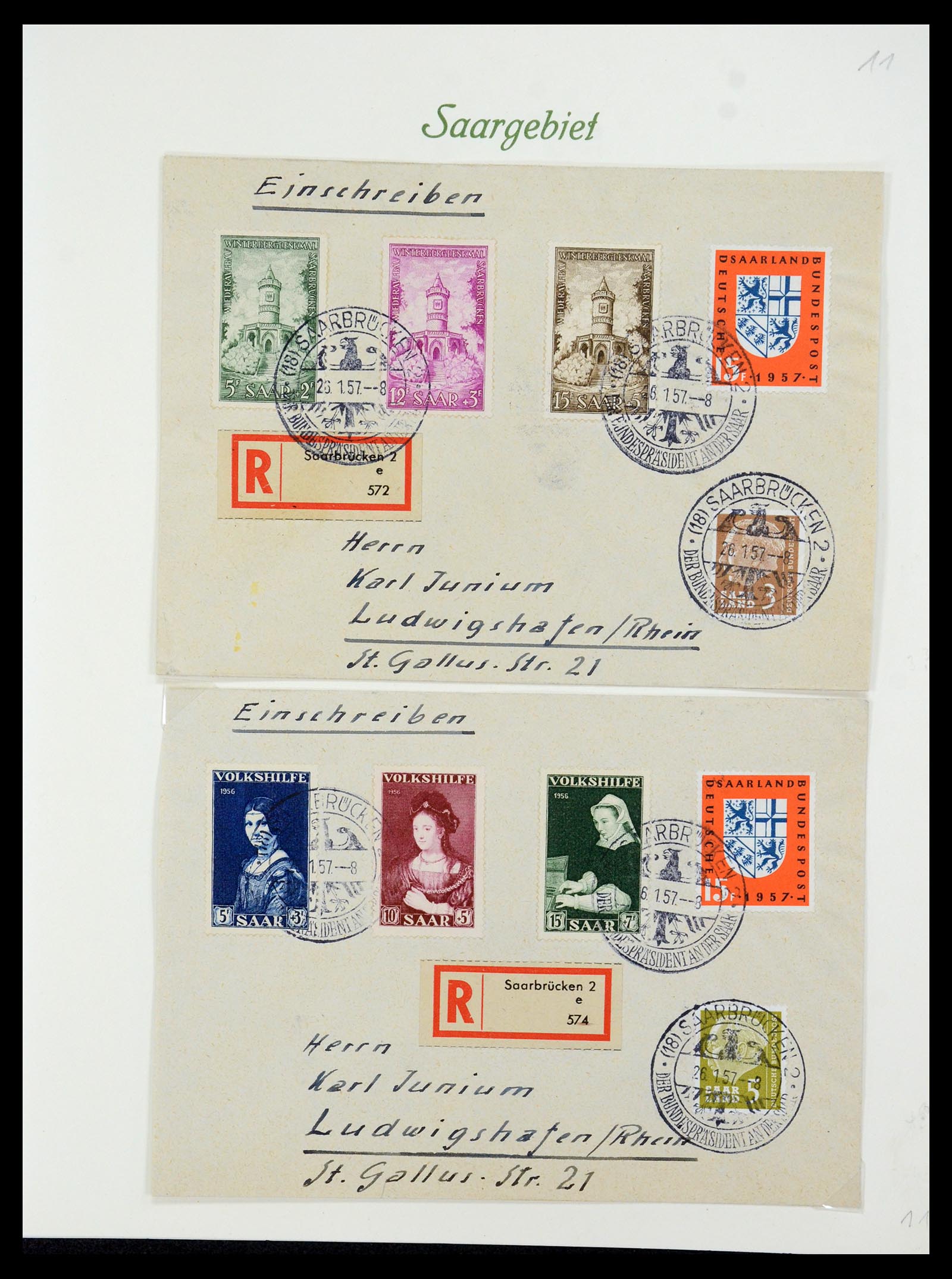 35483 057 - Postzegelverzameling 35483 Saar brieven en FDC's 1948-1959.
