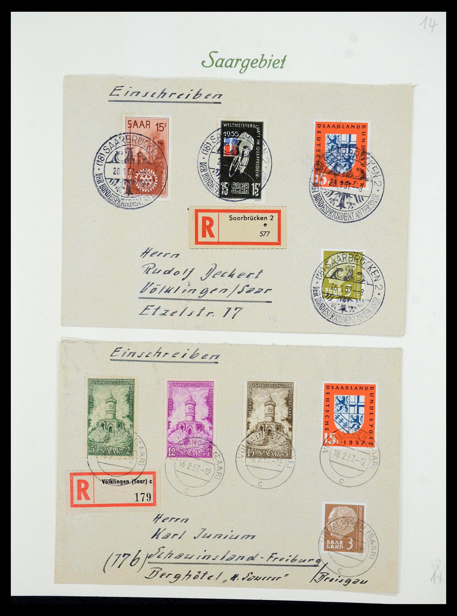 35483 059 - Postzegelverzameling 35483 Saar brieven en FDC's 1948-1959.
