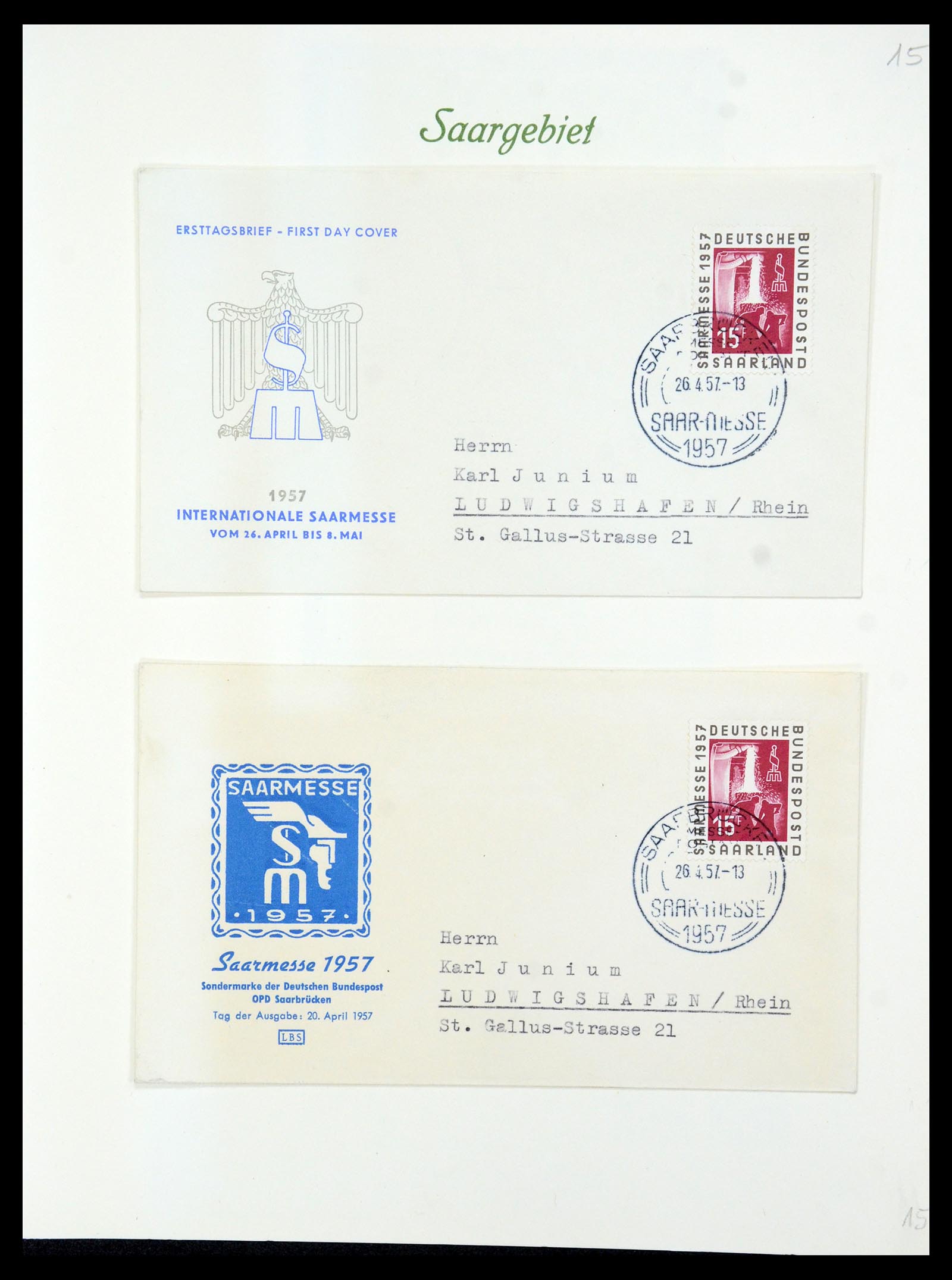 35483 060 - Postzegelverzameling 35483 Saar brieven en FDC's 1948-1959.