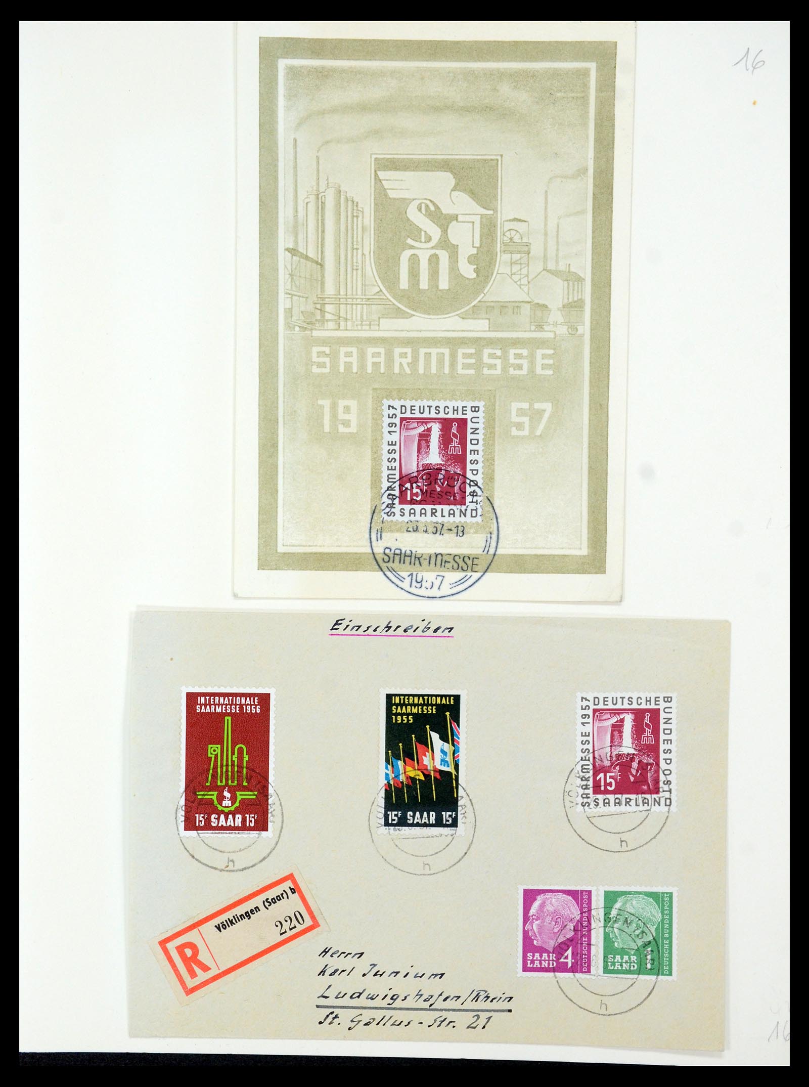 35483 061 - Postzegelverzameling 35483 Saar brieven en FDC's 1948-1959.