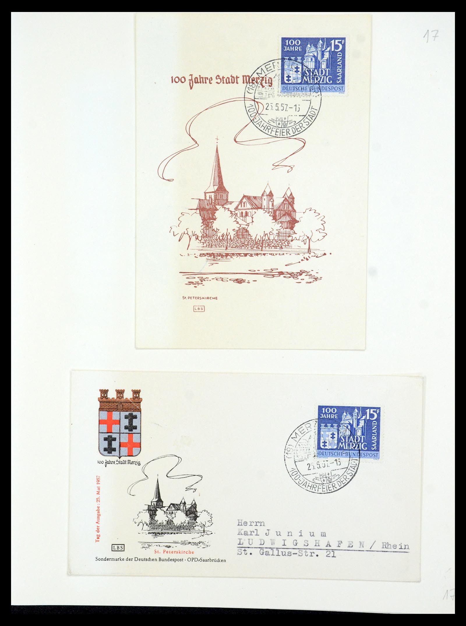 35483 062 - Postzegelverzameling 35483 Saar brieven en FDC's 1948-1959.