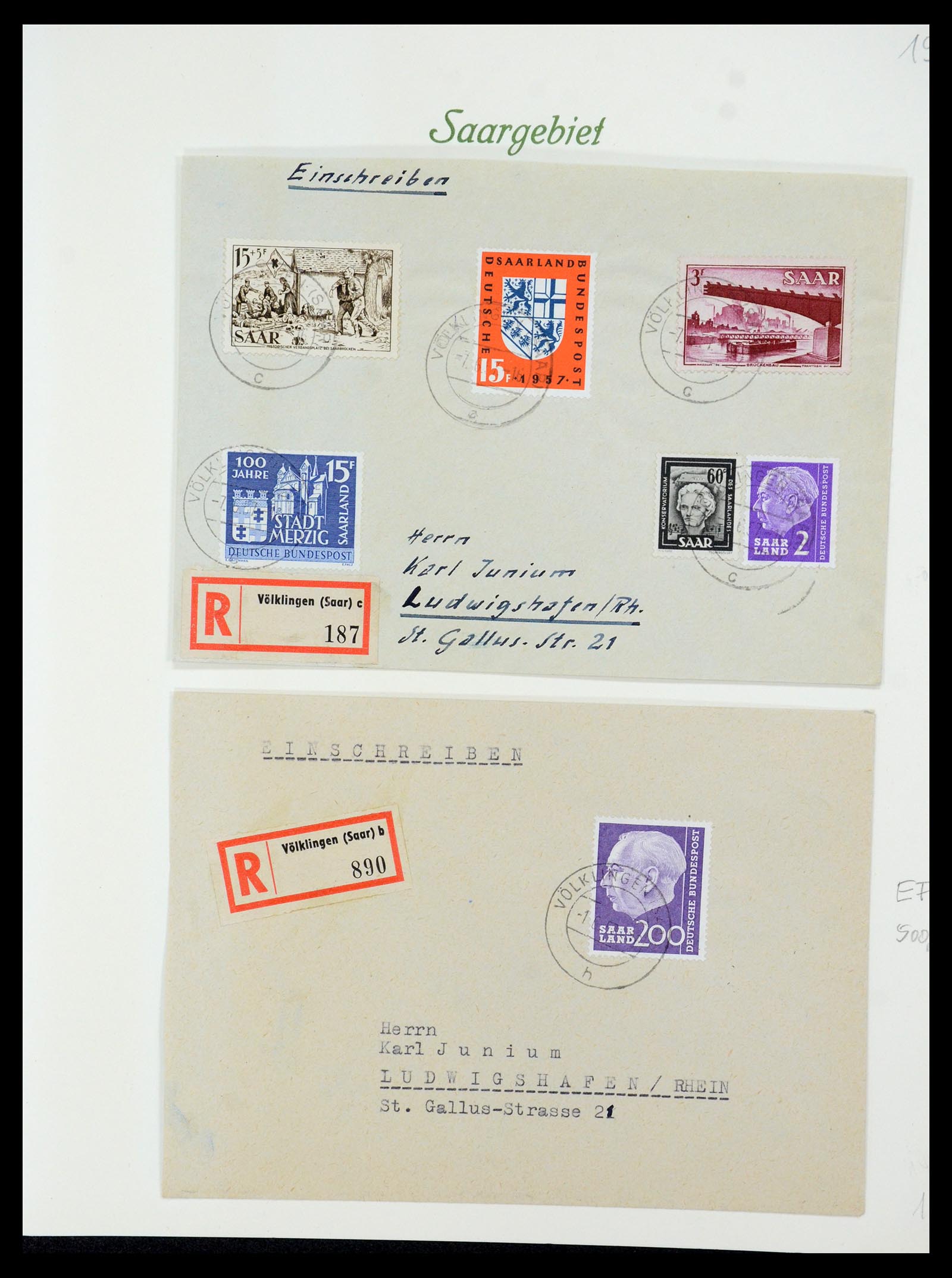 35483 064 - Postzegelverzameling 35483 Saar brieven en FDC's 1948-1959.
