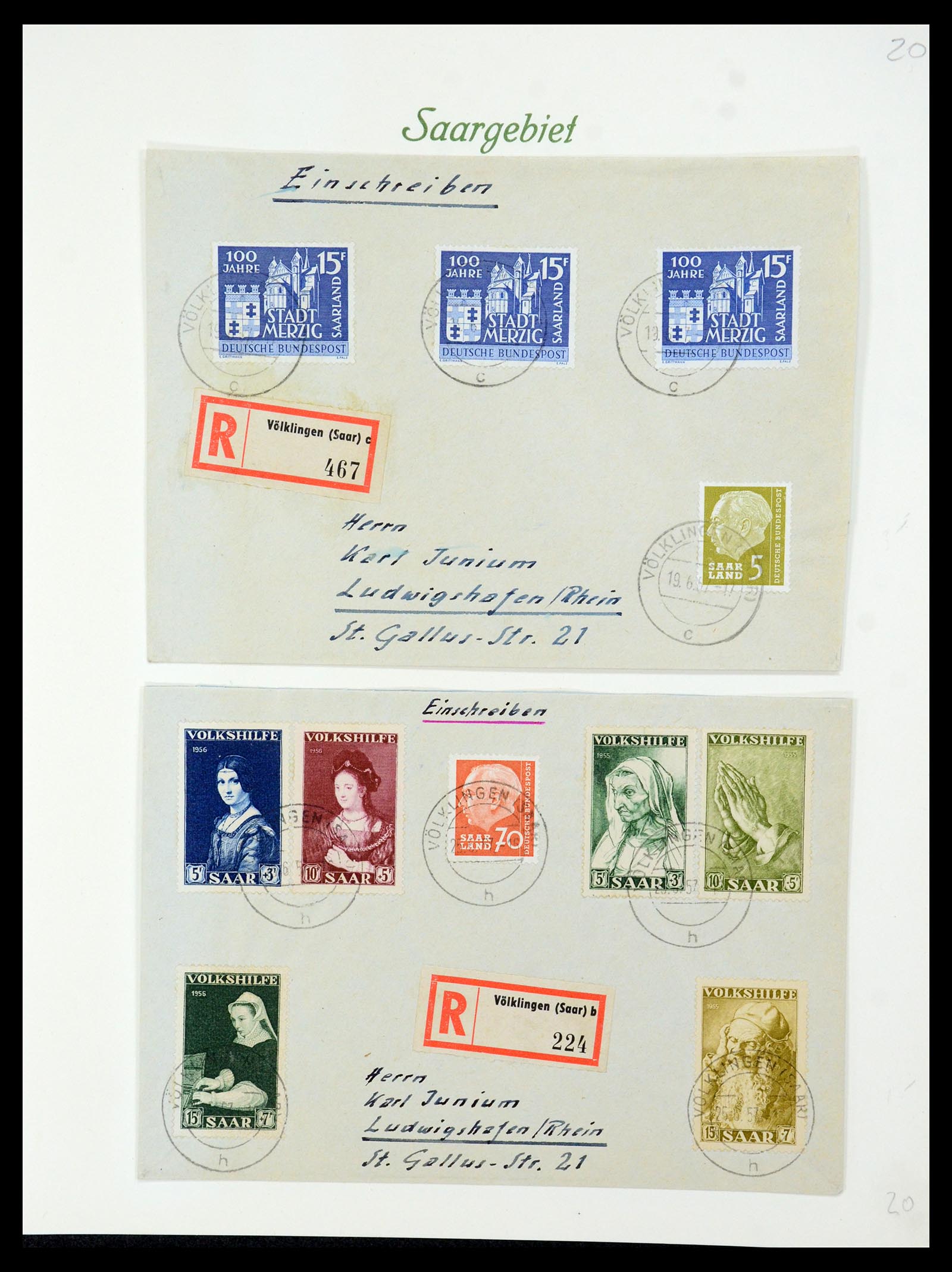 35483 065 - Postzegelverzameling 35483 Saar brieven en FDC's 1948-1959.