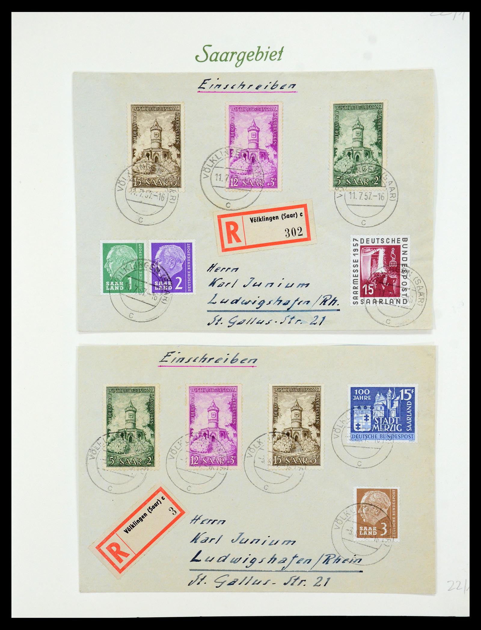 35483 068 - Postzegelverzameling 35483 Saar brieven en FDC's 1948-1959.