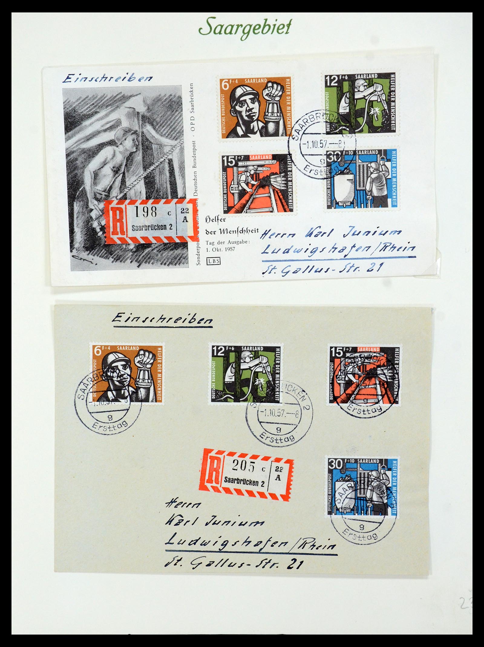 35483 069 - Postzegelverzameling 35483 Saar brieven en FDC's 1948-1959.