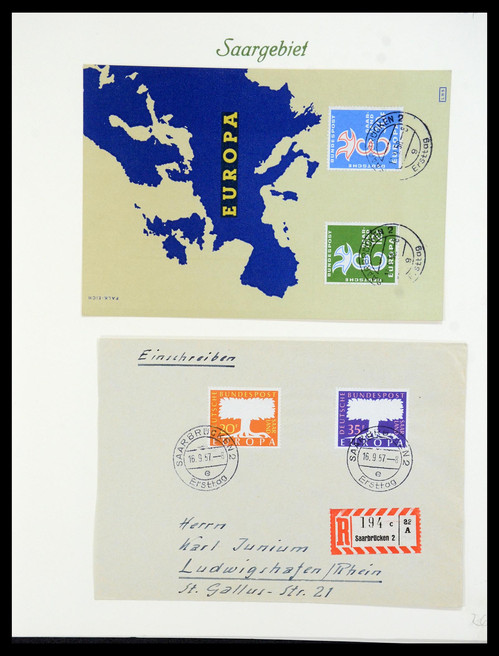 35483 071 - Postzegelverzameling 35483 Saar brieven en FDC's 1948-1959.