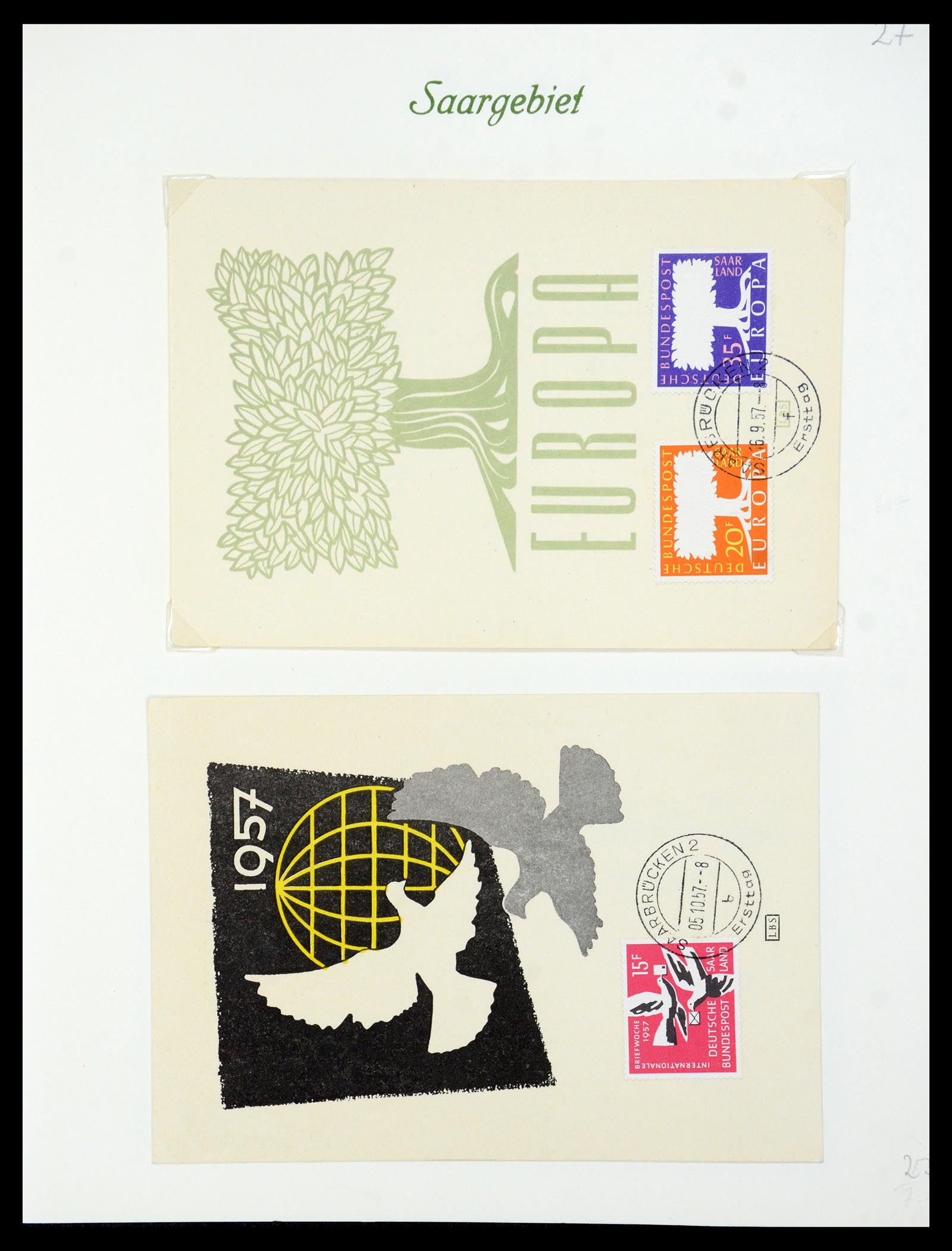 35483 072 - Postzegelverzameling 35483 Saar brieven en FDC's 1948-1959.