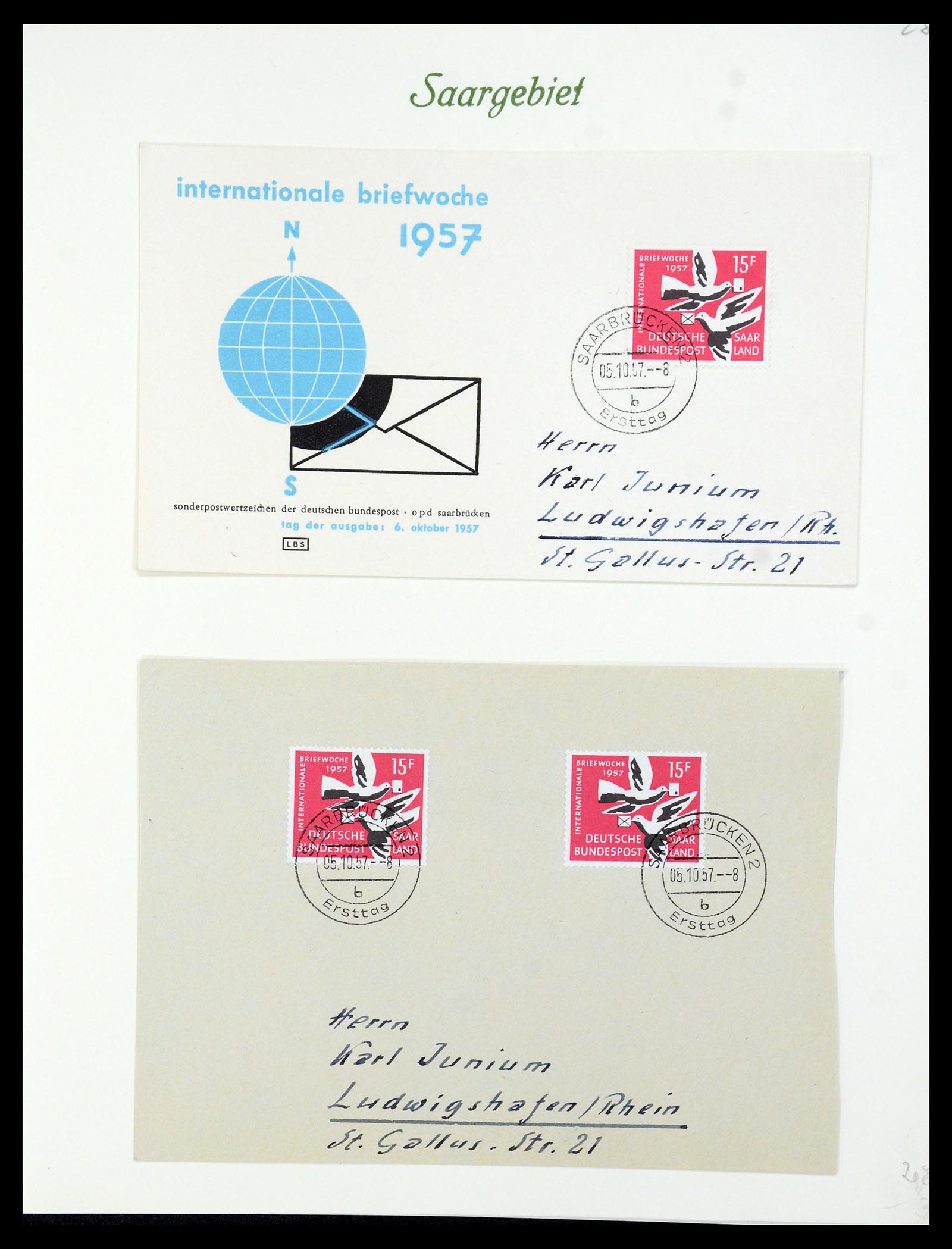 35483 073 - Postzegelverzameling 35483 Saar brieven en FDC's 1948-1959.