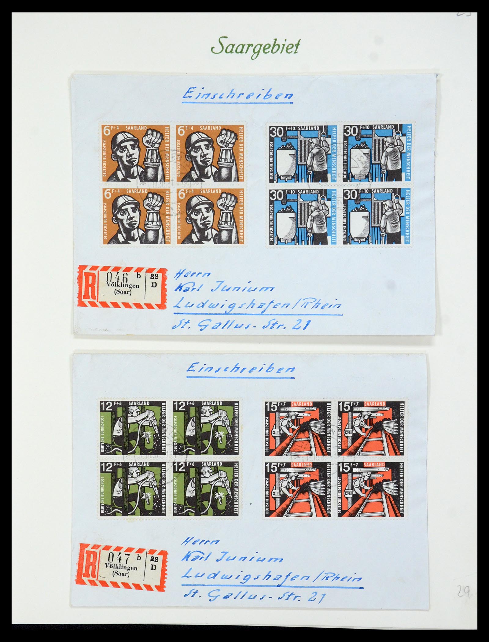 35483 074 - Postzegelverzameling 35483 Saar brieven en FDC's 1948-1959.