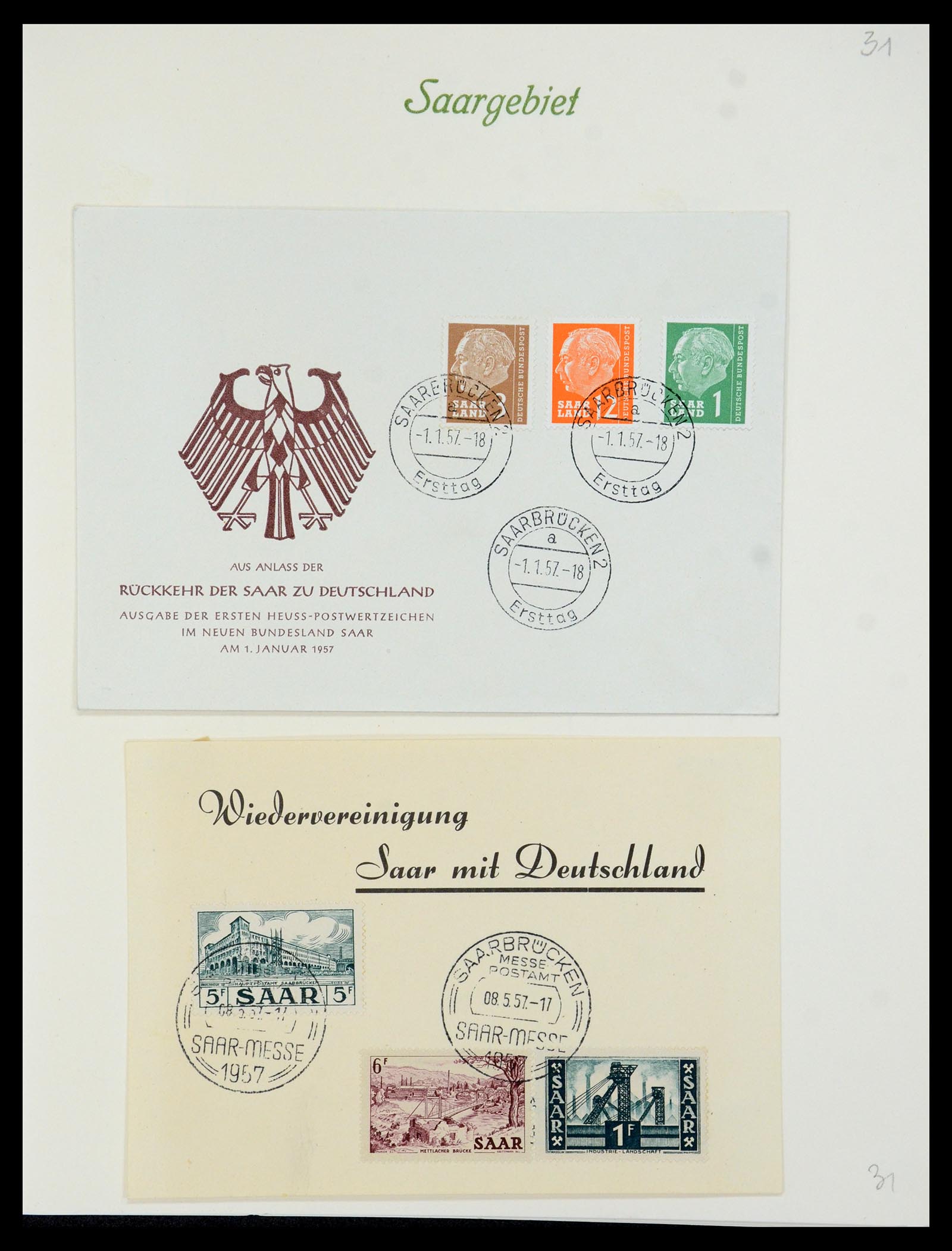 35483 075 - Postzegelverzameling 35483 Saar brieven en FDC's 1948-1959.