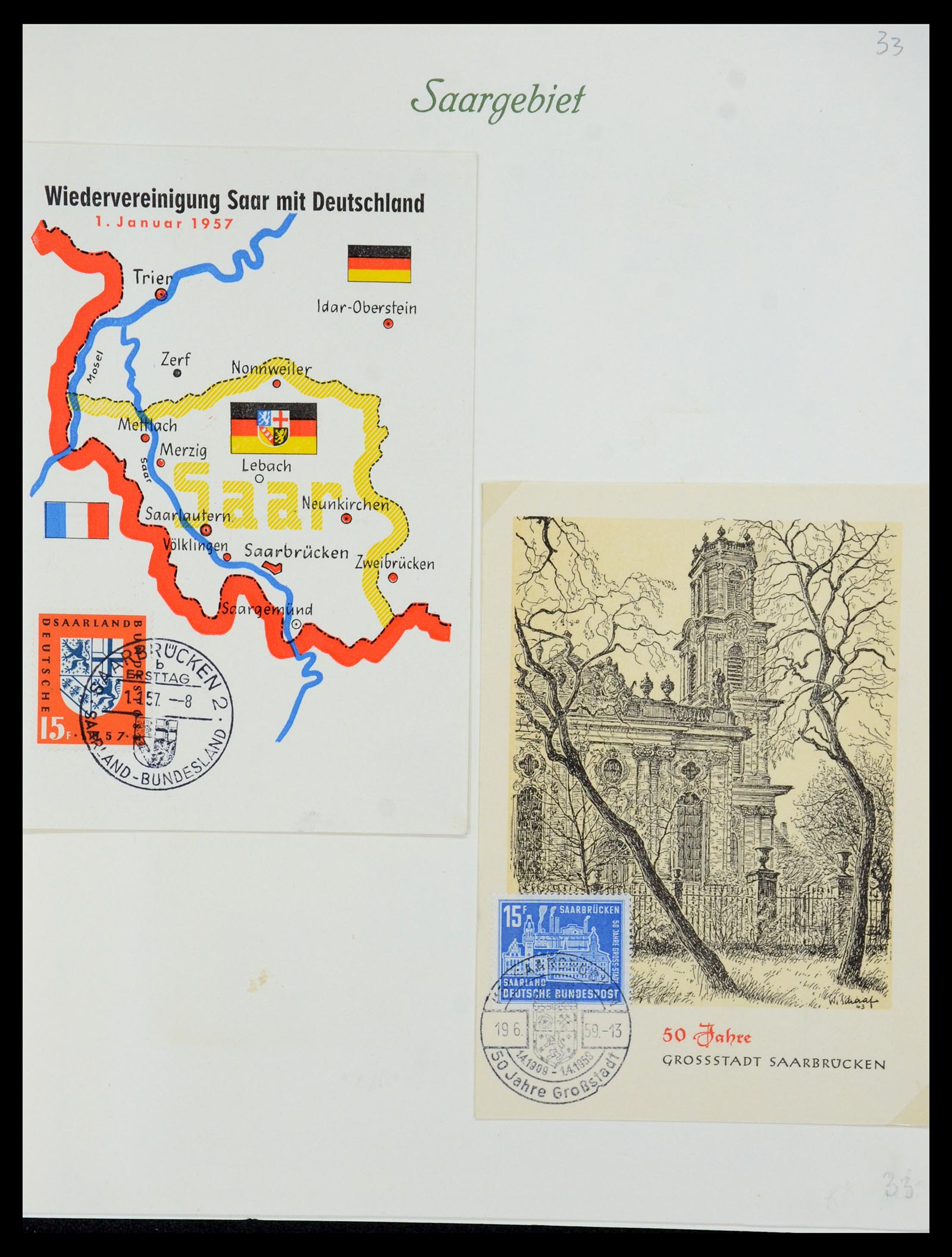 35483 077 - Postzegelverzameling 35483 Saar brieven en FDC's 1948-1959.