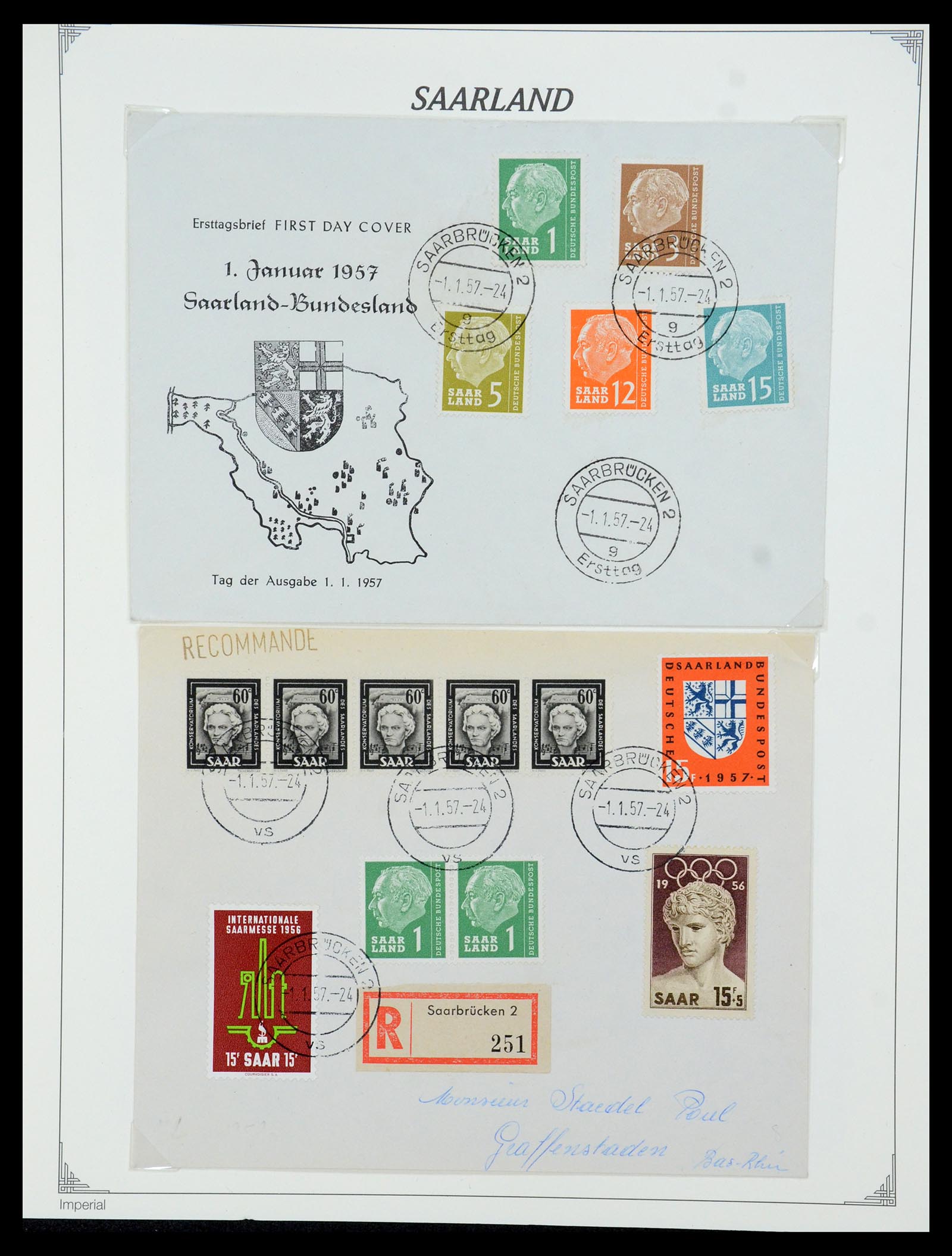 35483 078 - Postzegelverzameling 35483 Saar brieven en FDC's 1948-1959.