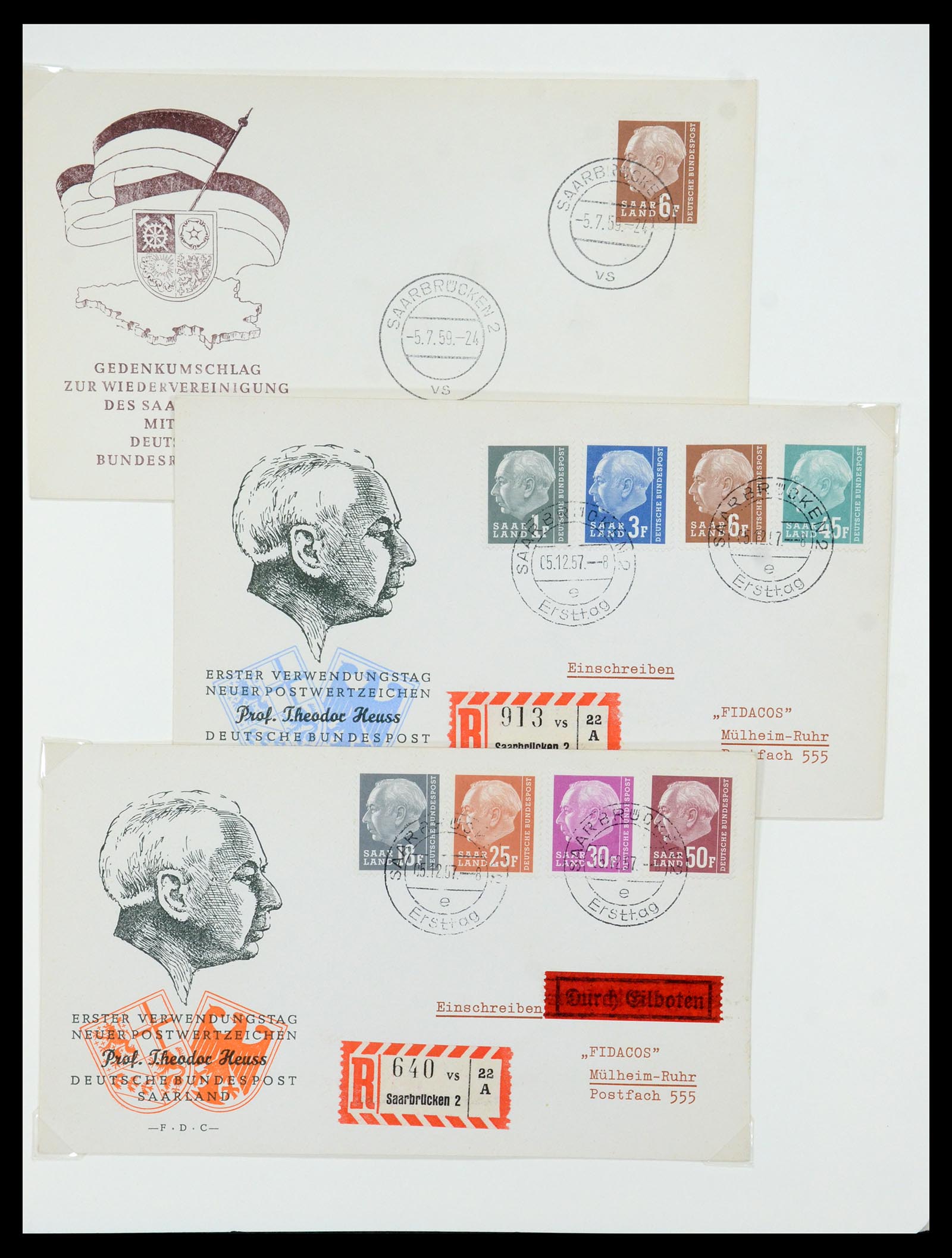 35483 080 - Postzegelverzameling 35483 Saar brieven en FDC's 1948-1959.
