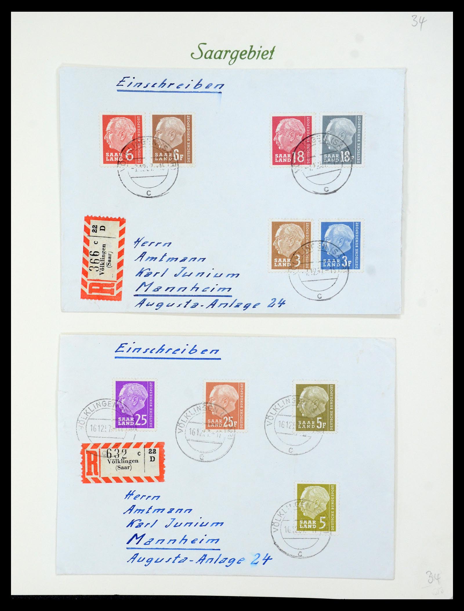 35483 081 - Postzegelverzameling 35483 Saar brieven en FDC's 1948-1959.