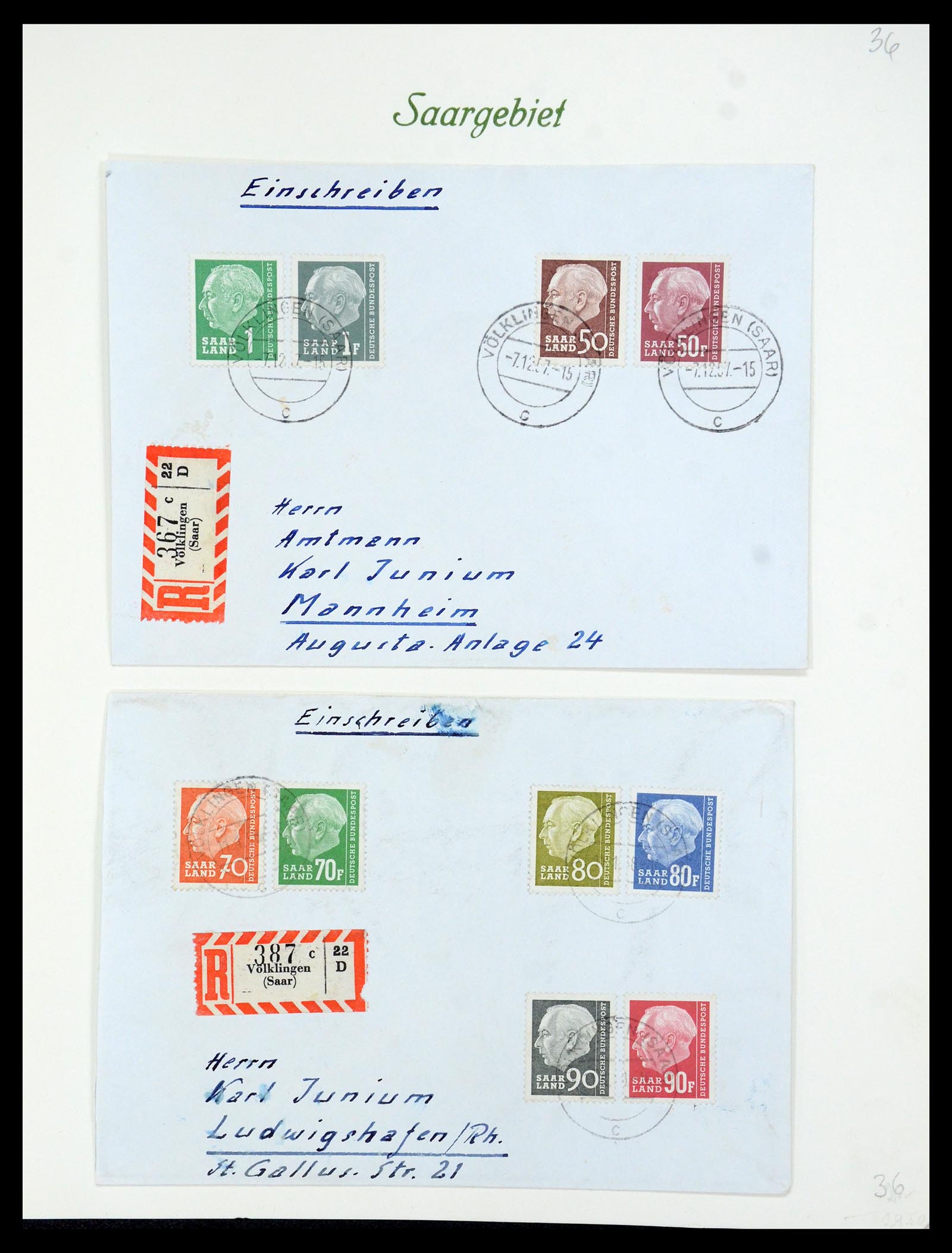 35483 083 - Postzegelverzameling 35483 Saar brieven en FDC's 1948-1959.
