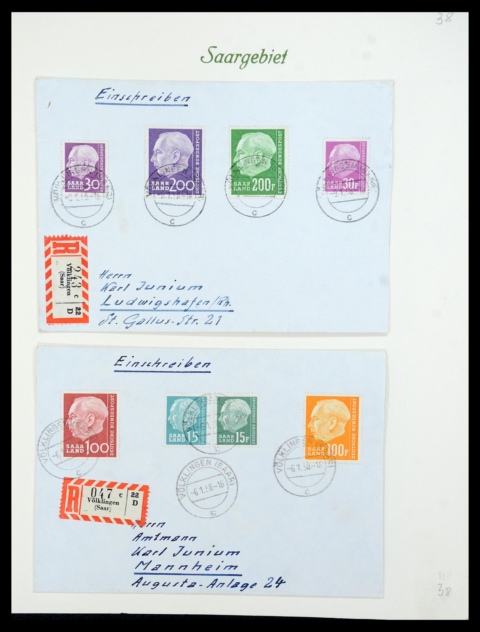 35483 085 - Postzegelverzameling 35483 Saar brieven en FDC's 1948-1959.