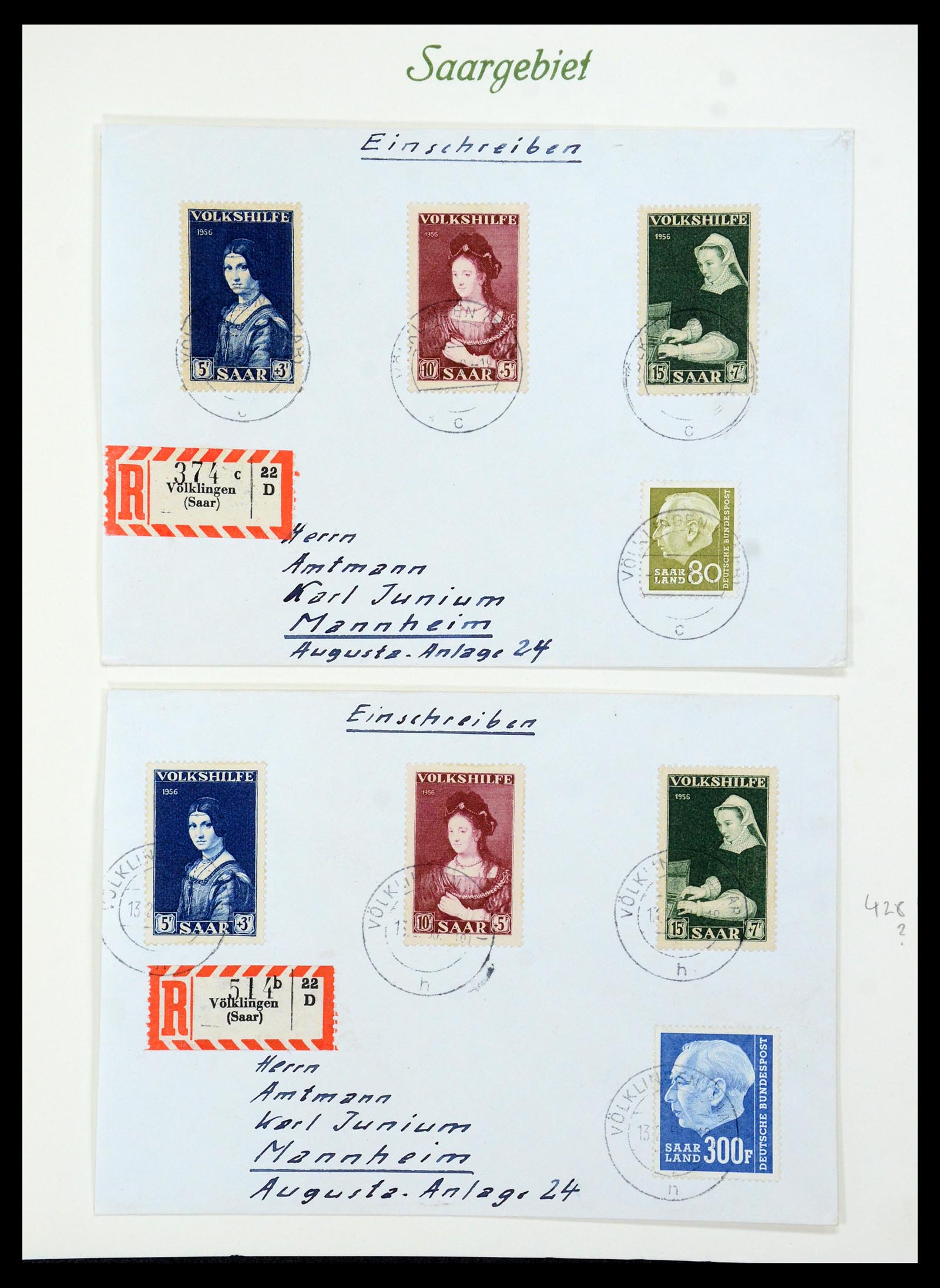 35483 089 - Postzegelverzameling 35483 Saar brieven en FDC's 1948-1959.