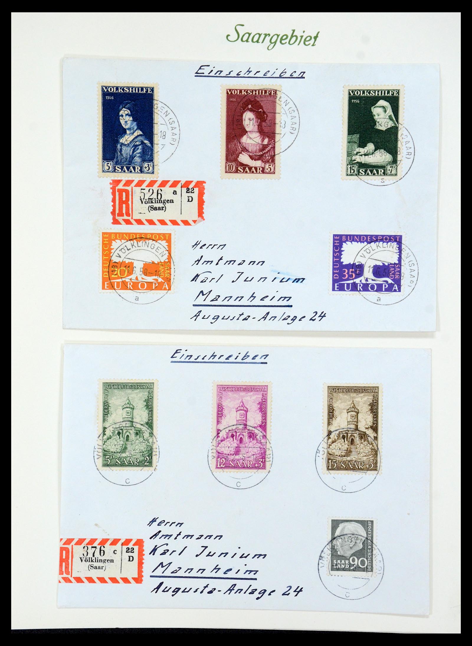 35483 090 - Postzegelverzameling 35483 Saar brieven en FDC's 1948-1959.