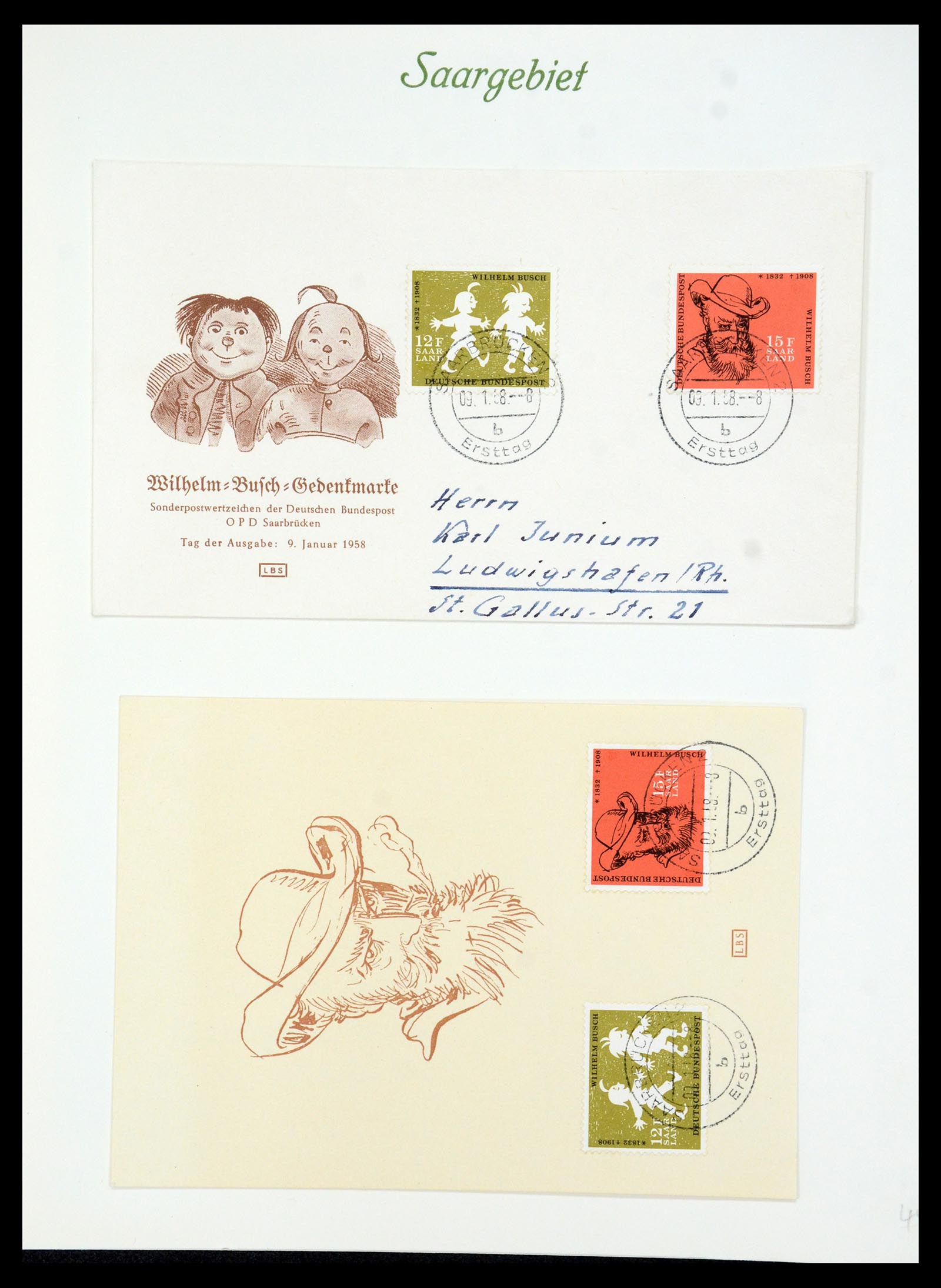 35483 091 - Postzegelverzameling 35483 Saar brieven en FDC's 1948-1959.
