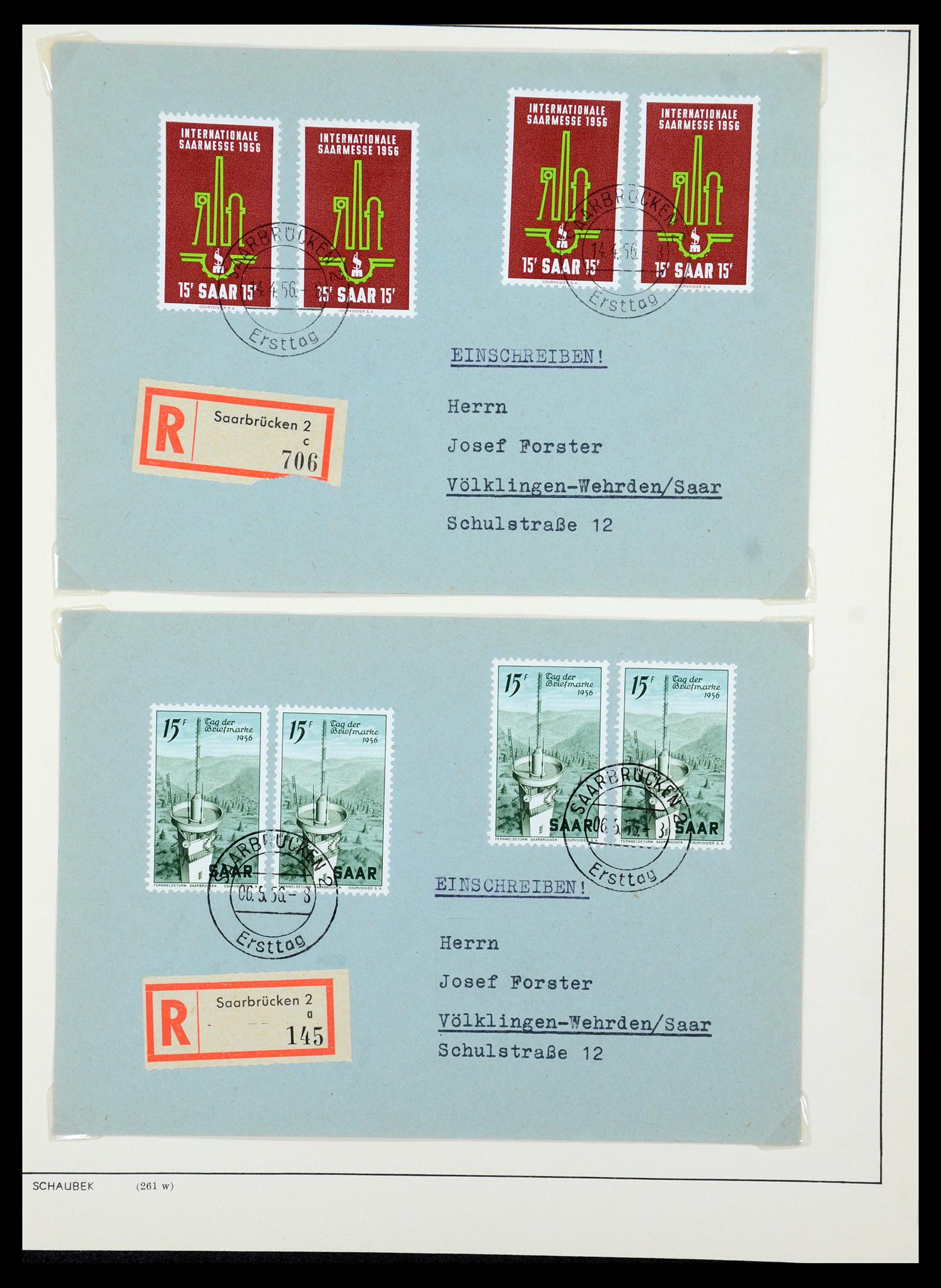 35483 092 - Postzegelverzameling 35483 Saar brieven en FDC's 1948-1959.