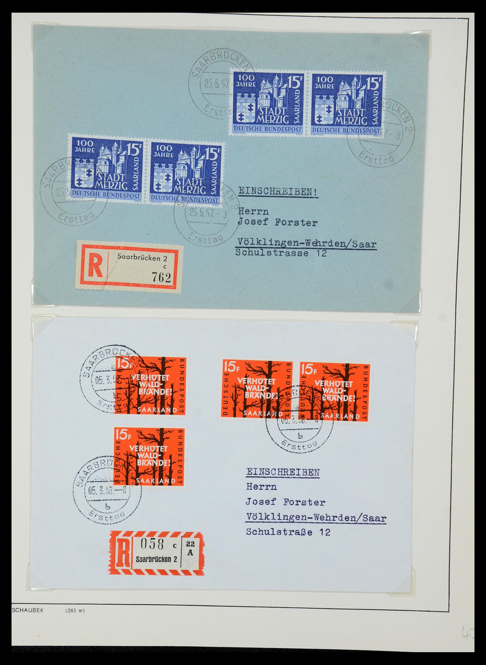 35483 094 - Postzegelverzameling 35483 Saar brieven en FDC's 1948-1959.
