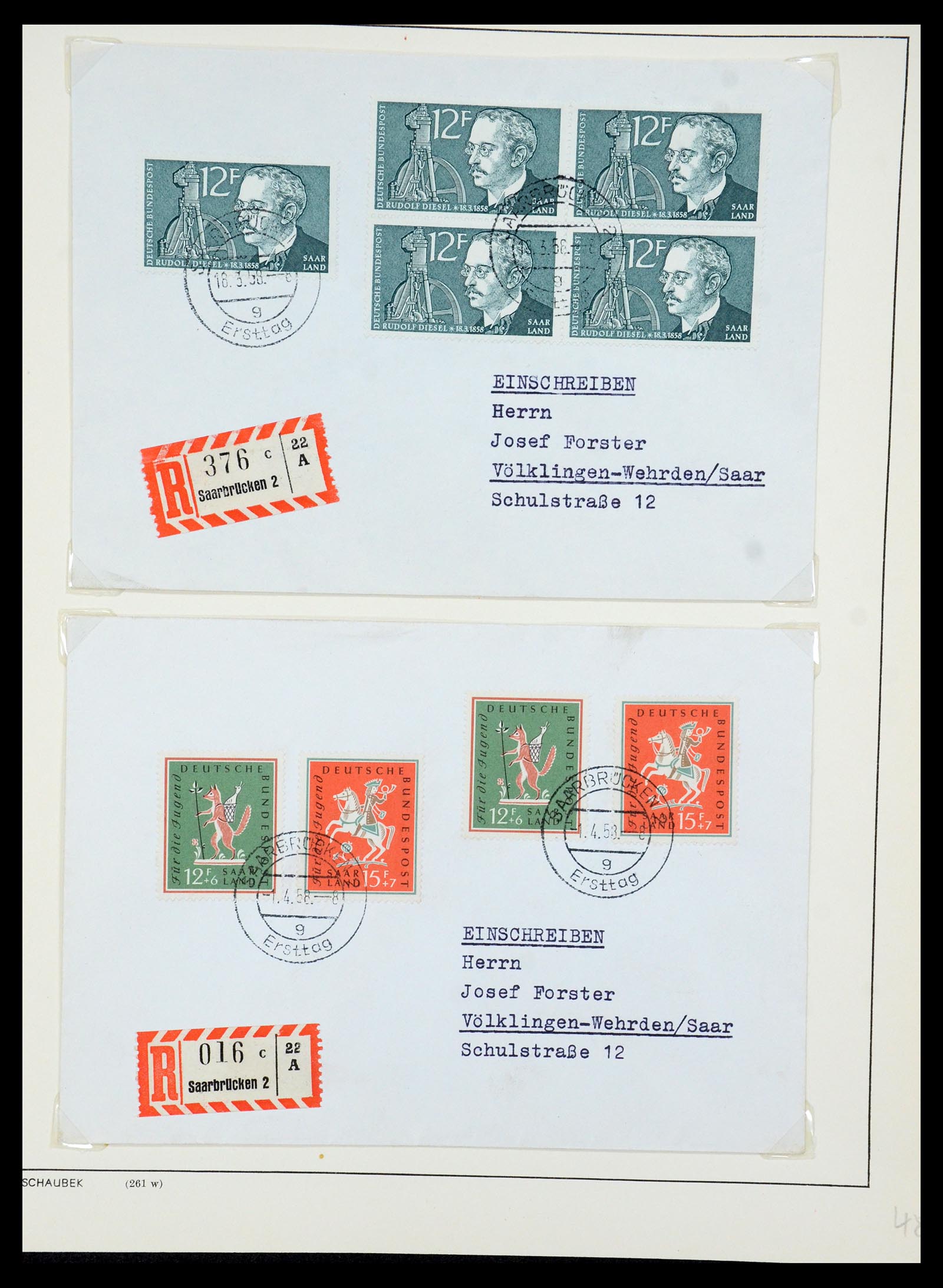 35483 095 - Postzegelverzameling 35483 Saar brieven en FDC's 1948-1959.