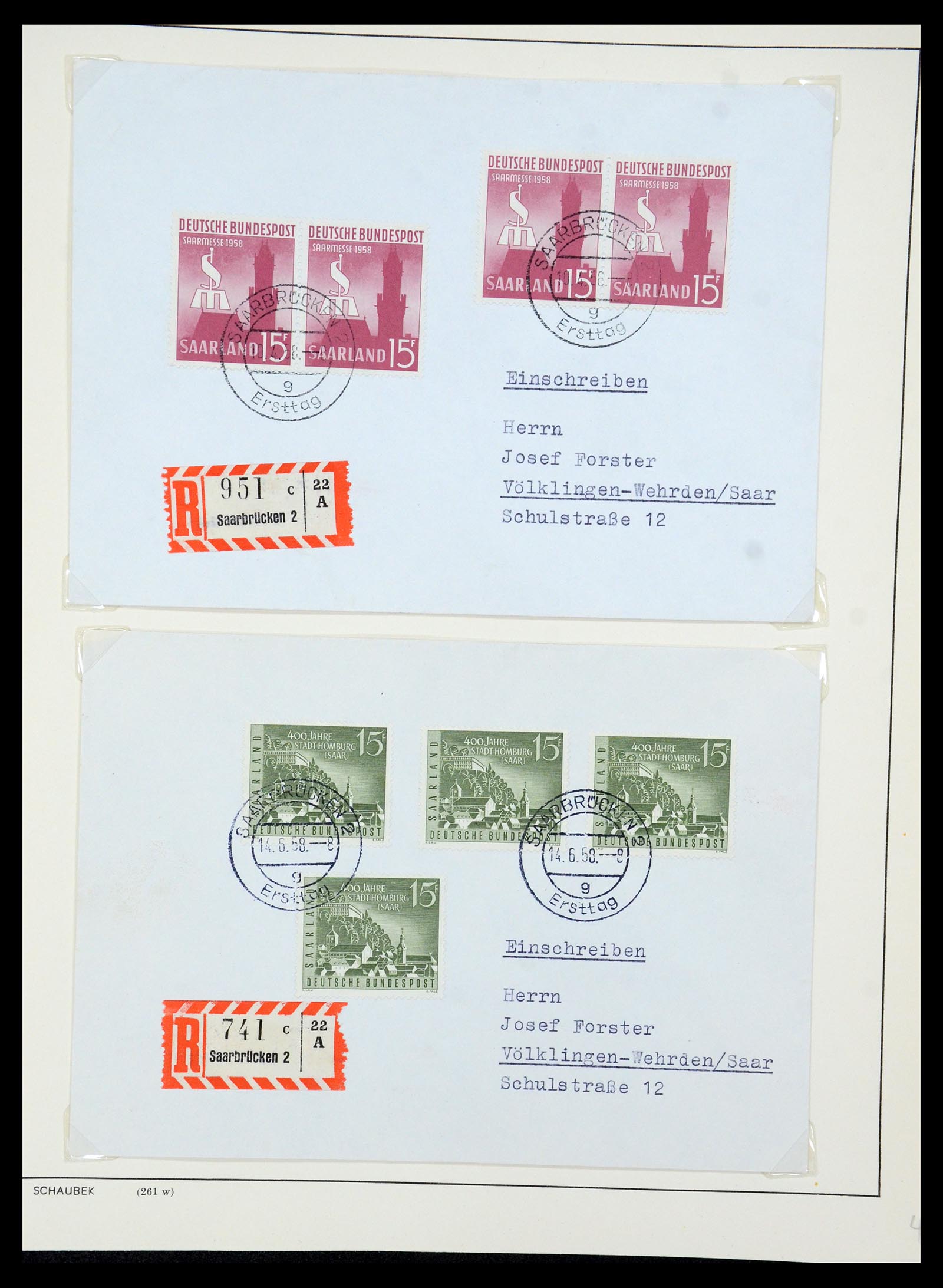 35483 096 - Postzegelverzameling 35483 Saar brieven en FDC's 1948-1959.