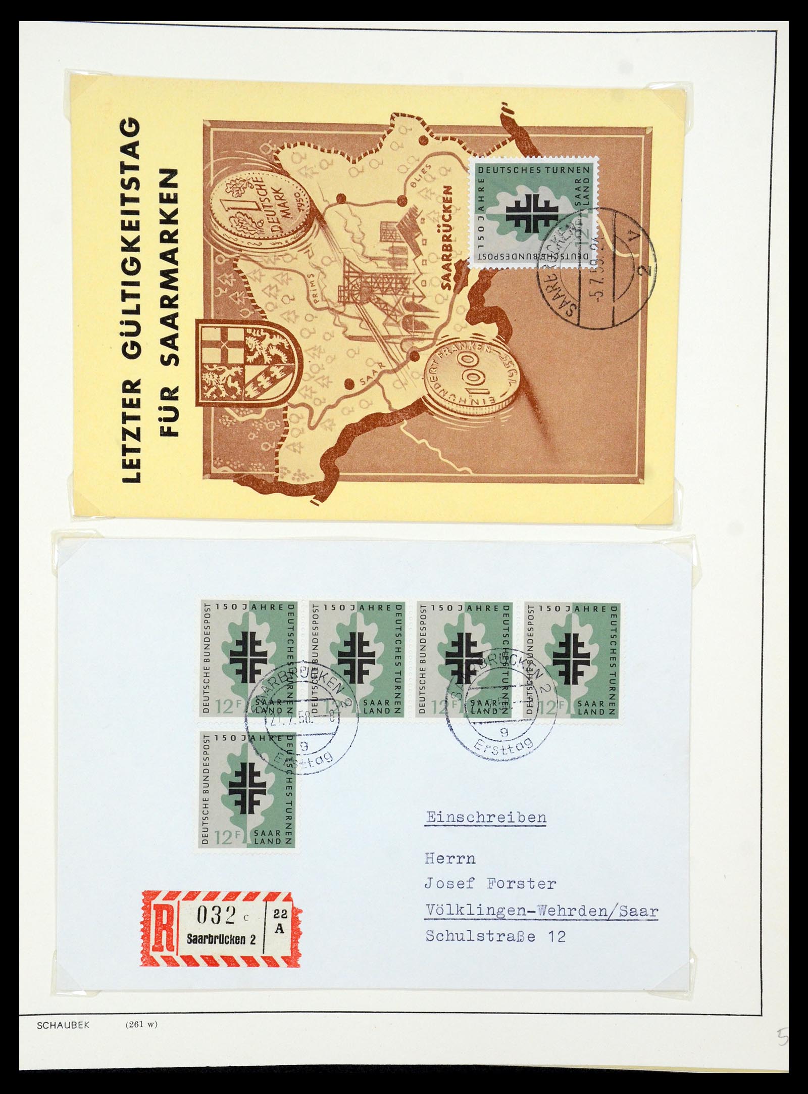 35483 097 - Postzegelverzameling 35483 Saar brieven en FDC's 1948-1959.