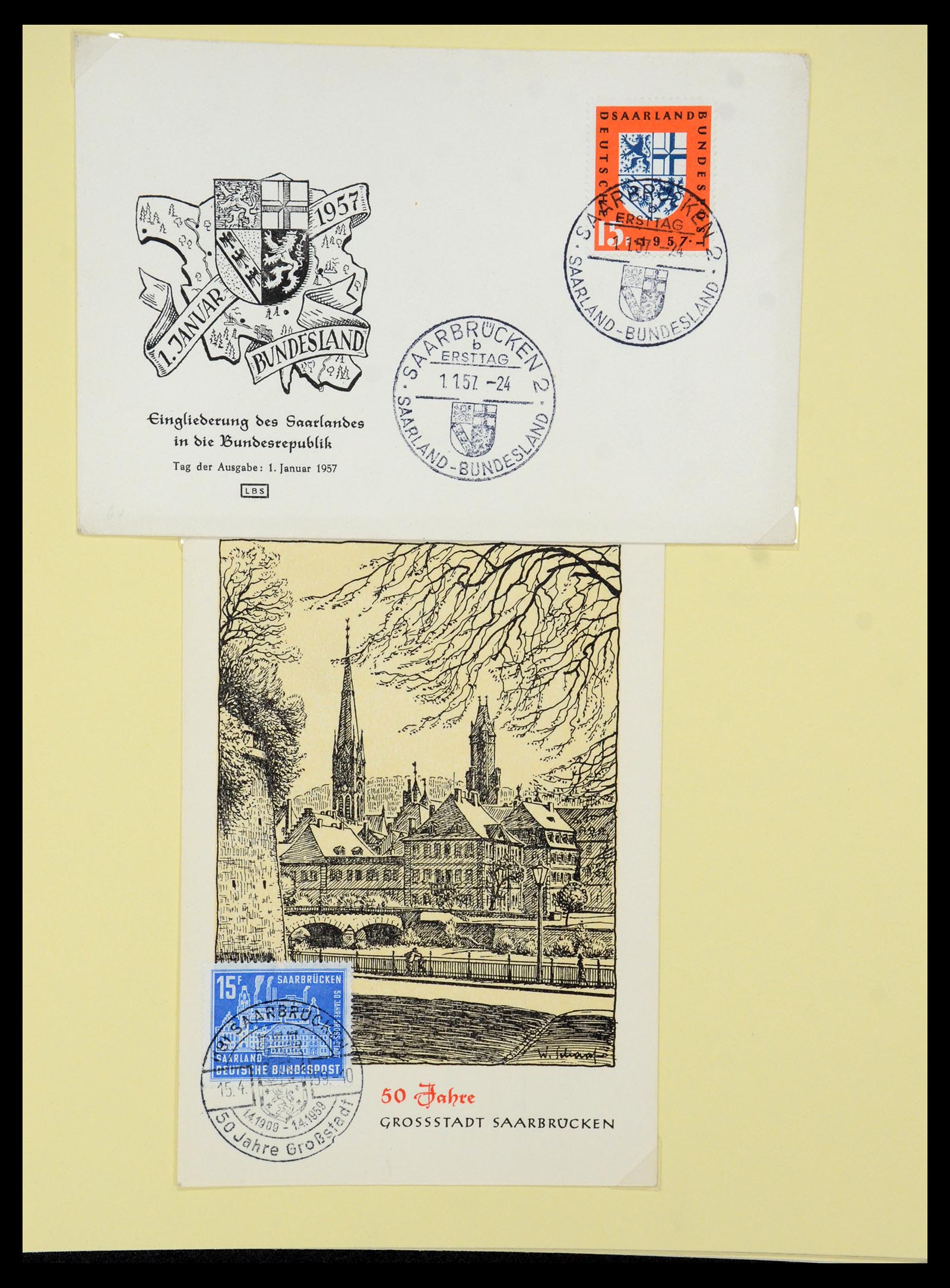 35483 099 - Postzegelverzameling 35483 Saar brieven en FDC's 1948-1959.