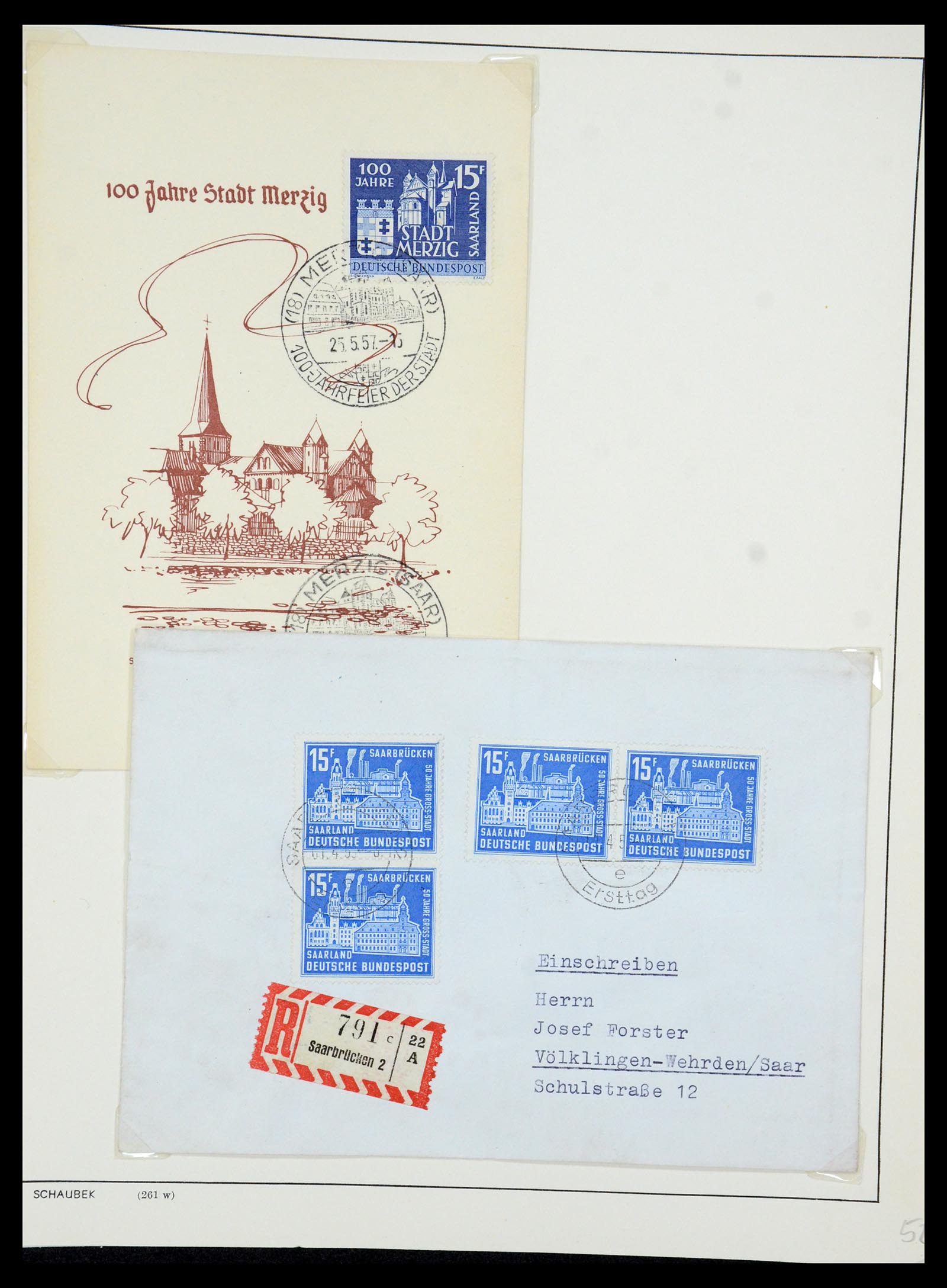 35483 102 - Postzegelverzameling 35483 Saar brieven en FDC's 1948-1959.