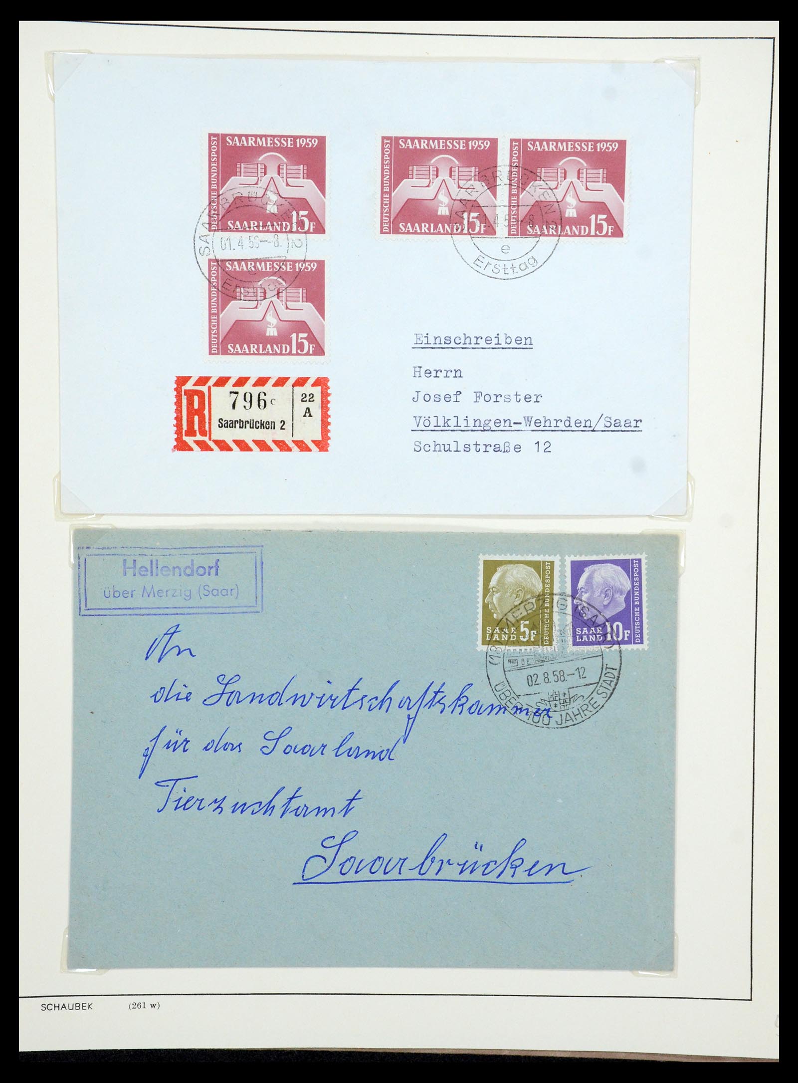 35483 104 - Postzegelverzameling 35483 Saar brieven en FDC's 1948-1959.