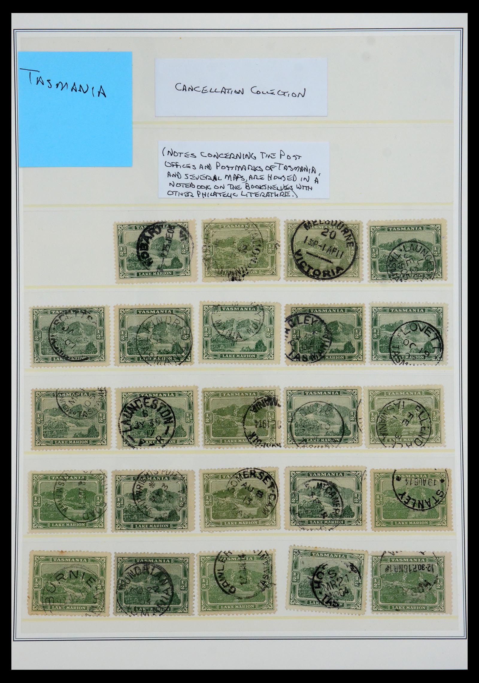 35508 001 - Stamp Collection 35508 Tasmania cancel collection 1899-1908.