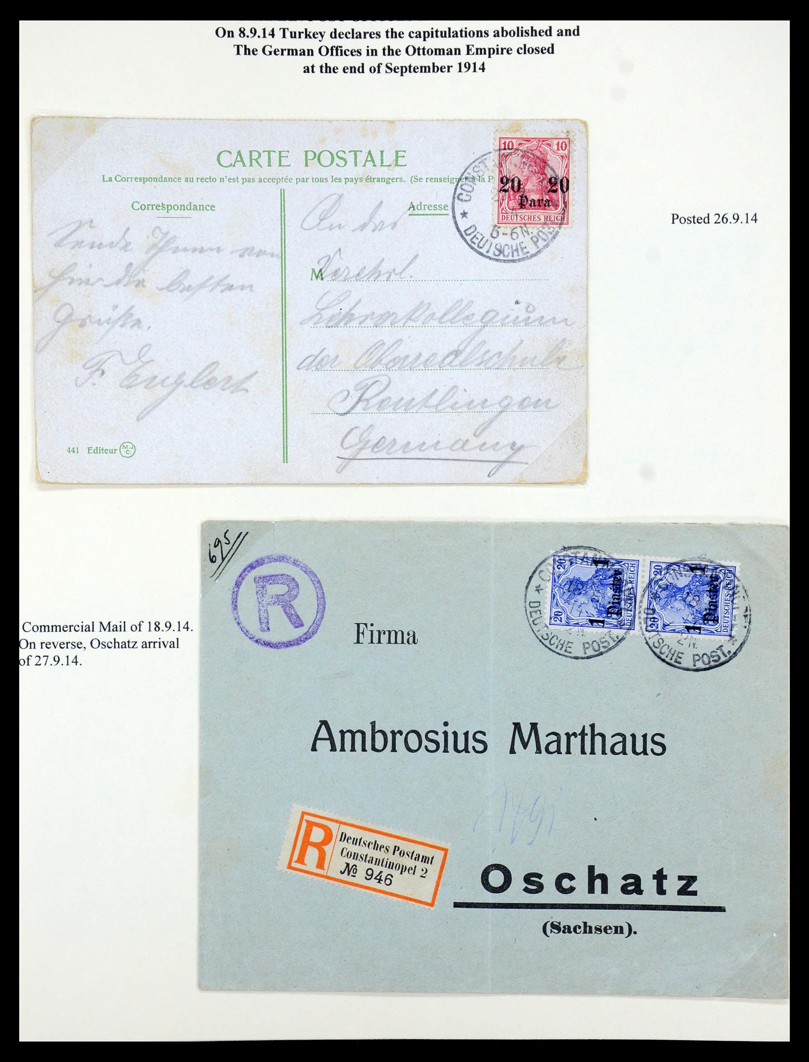 35515 055 - Stamp Collection 35515 Germany covers og Military mission in Turkey 1914