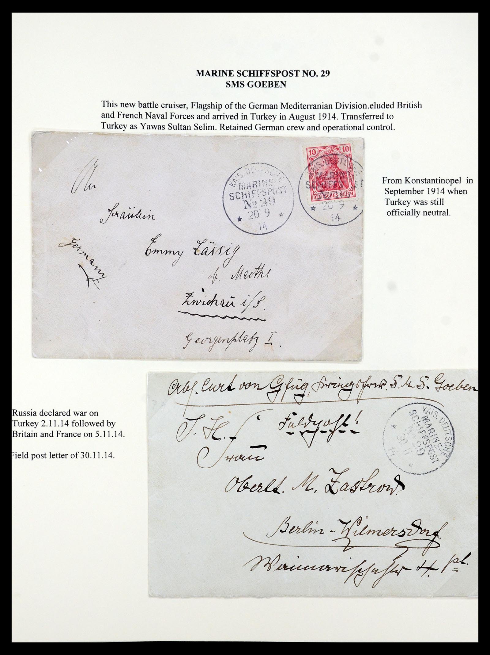 35515 057 - Stamp Collection 35515 Germany covers og Military mission in Turkey 1914