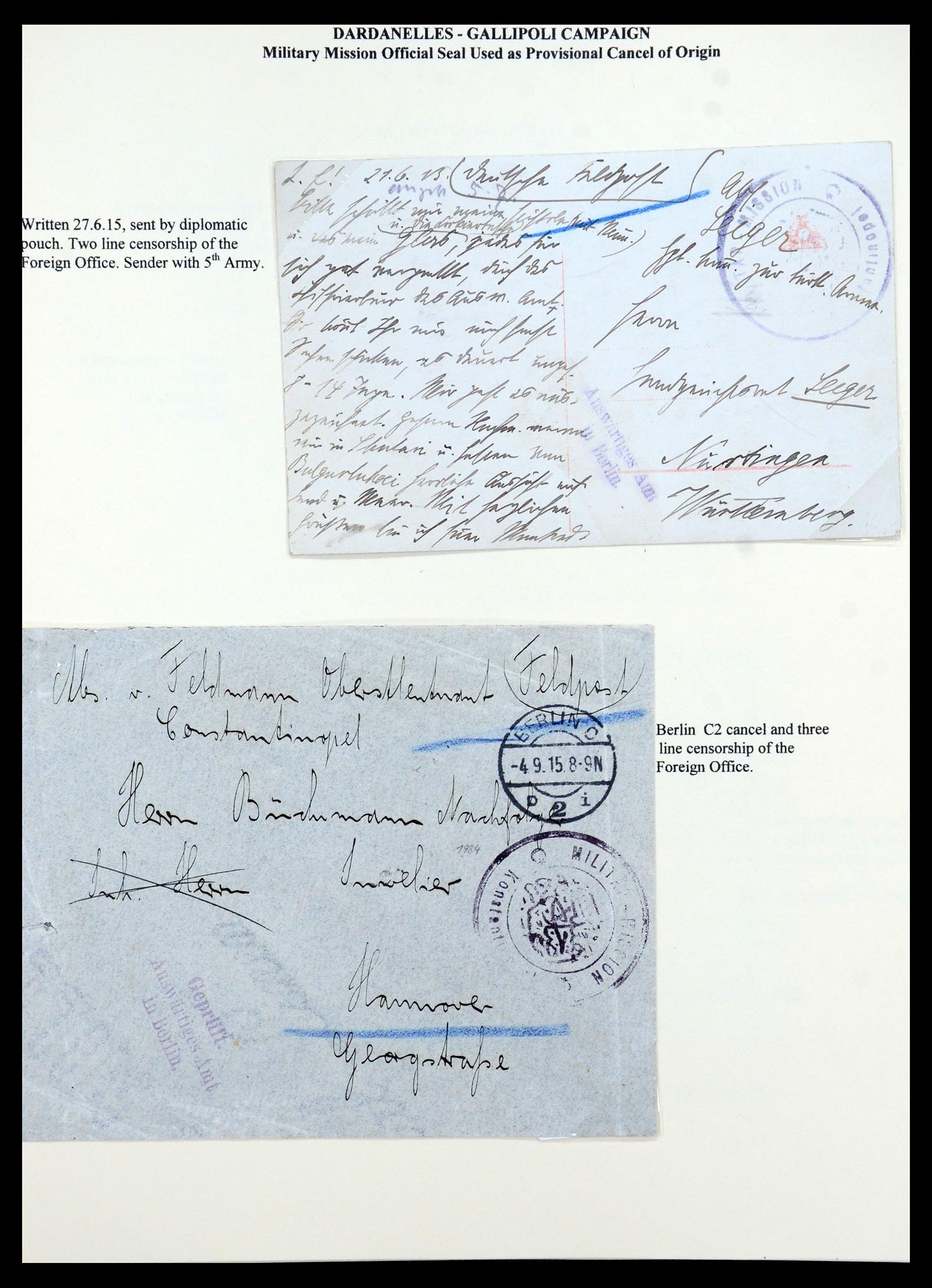 35515 070 - Stamp Collection 35515 Germany covers og Military mission in Turkey 1914