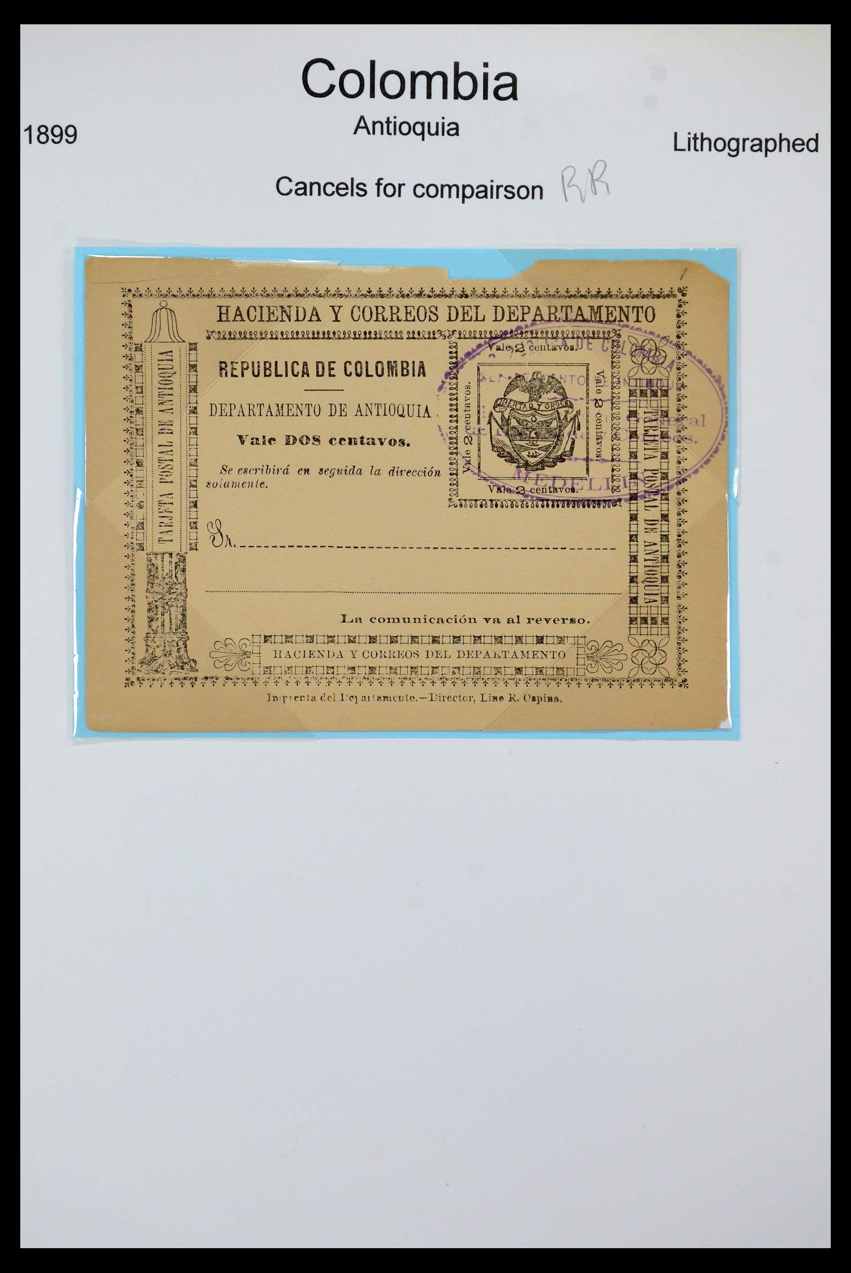 35519 001 - Postzegelverzameling 35519 Colombia Antioquia 1899.