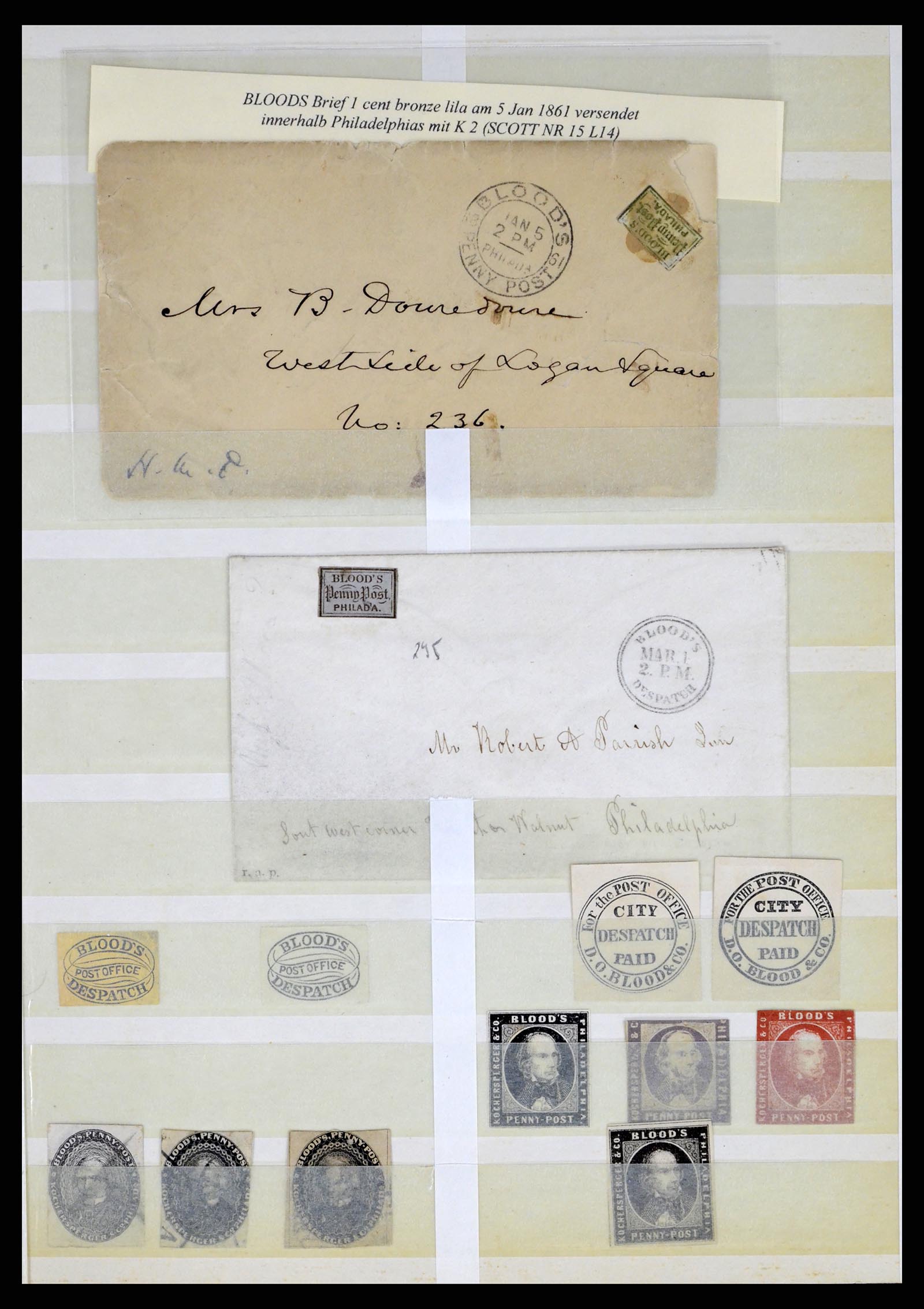35520 003 - Postzegelverzameling 35520 USA local/carrier stamps 1851-1883.