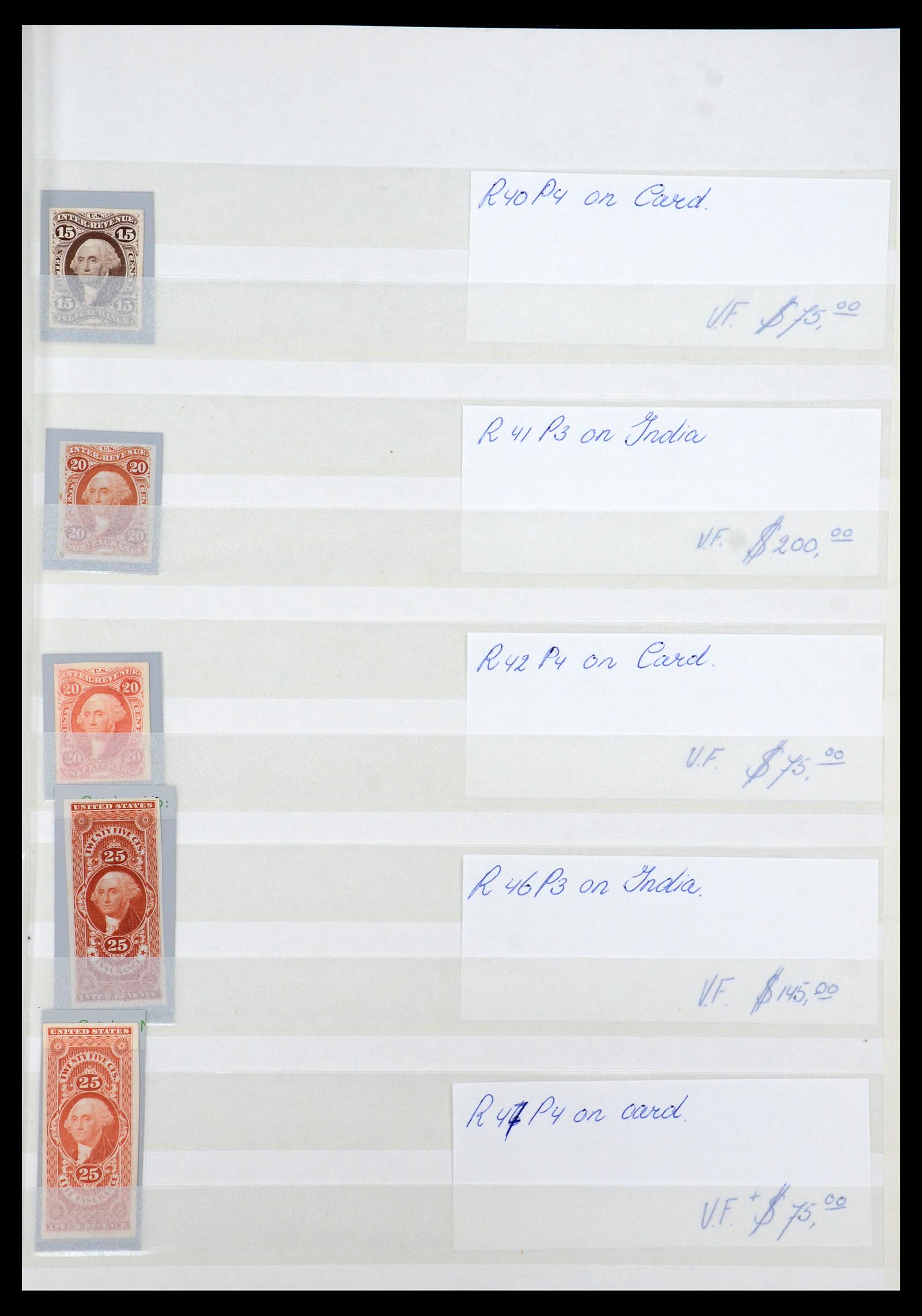 35521 005 - Postzegelverzameling 35521 USA fiscaal proeven 1862-1872.