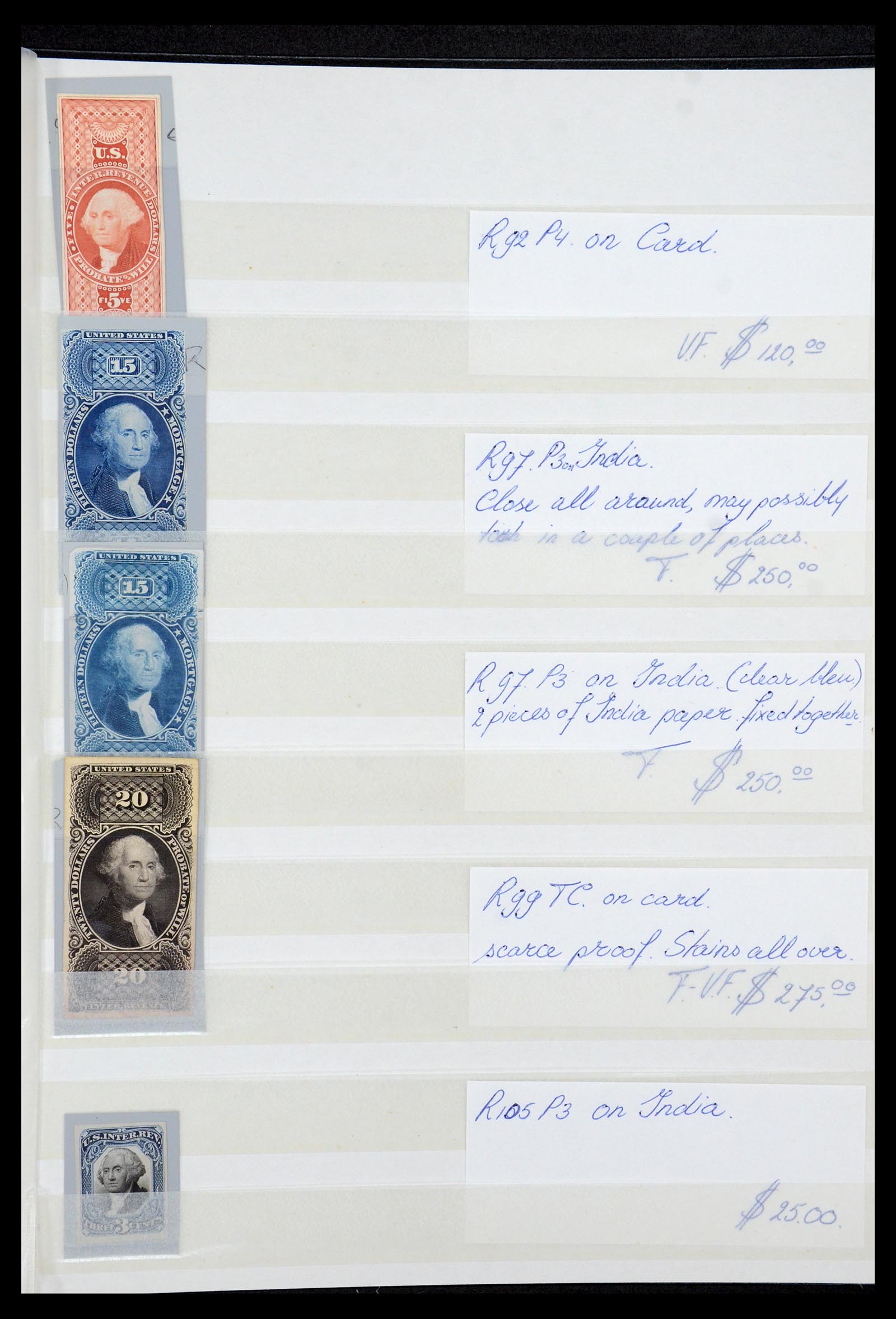 35521 011 - Stamp Collection 35521 USA fiscal proofs 1862-1872.