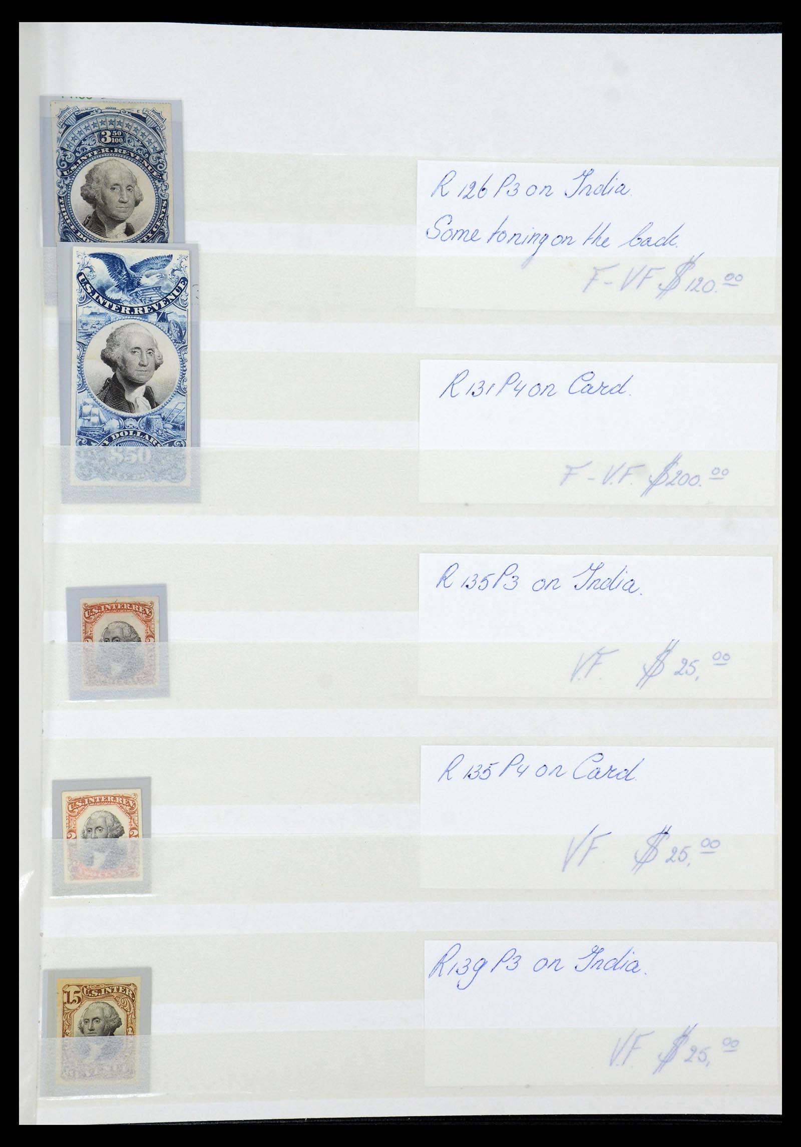 35521 015 - Postzegelverzameling 35521 USA fiscaal proeven 1862-1872.