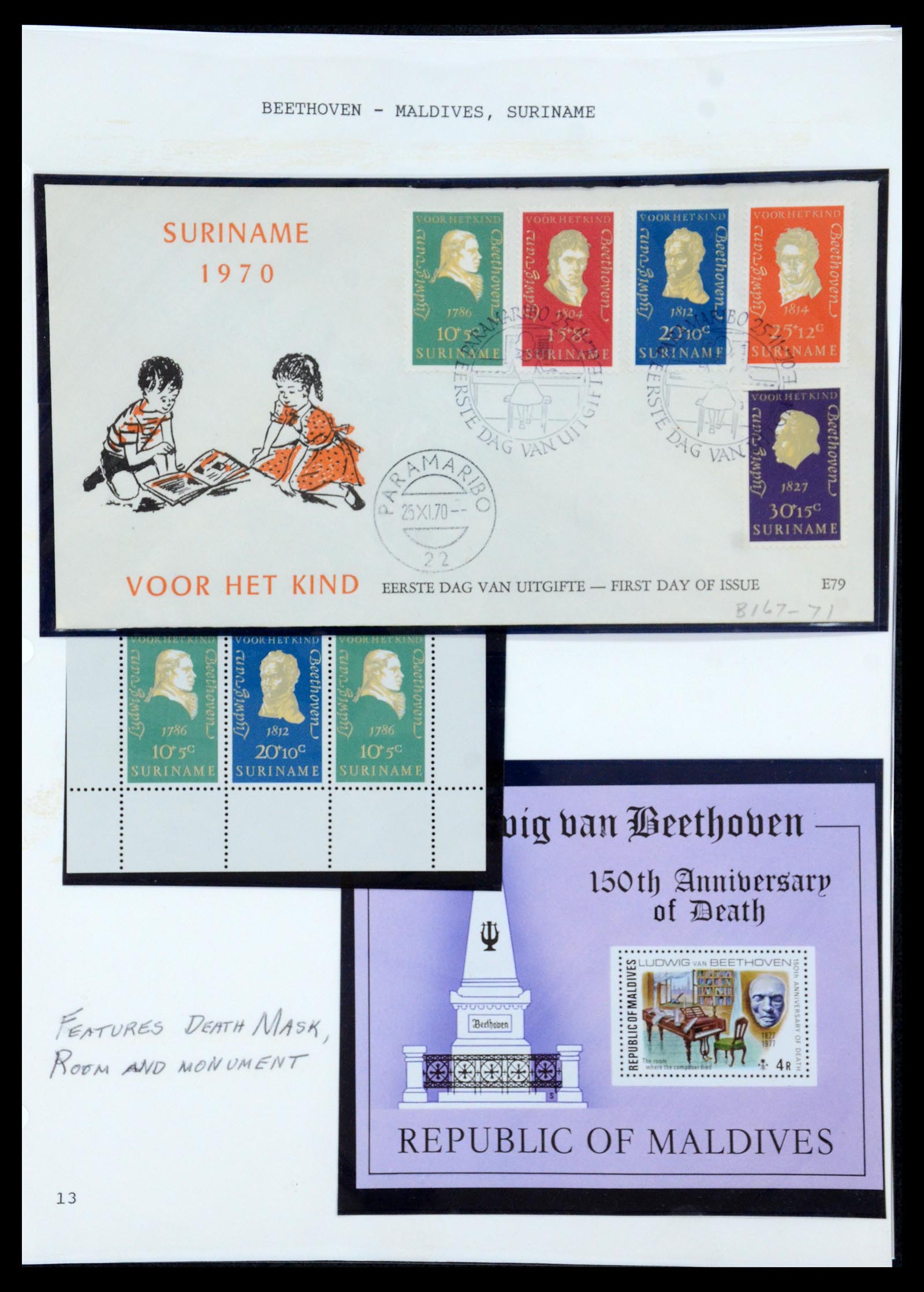 35567 052 - Postzegelverzameling 35567 Motief Beethoven 1920-1970.