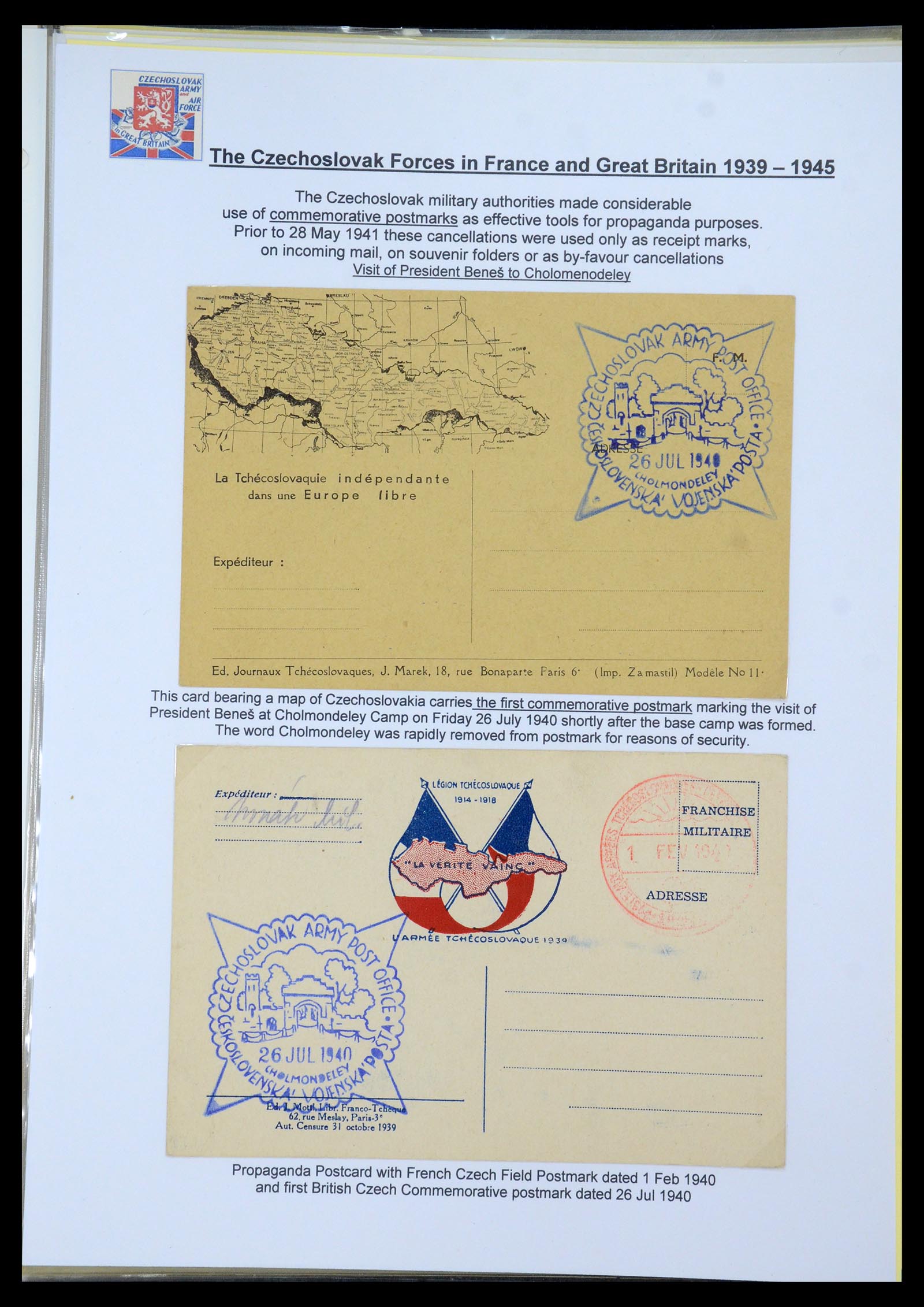 35574 011 - Postzegelverzameling 35574 Tsjechoslowaakse troepen in Frankrijk en E