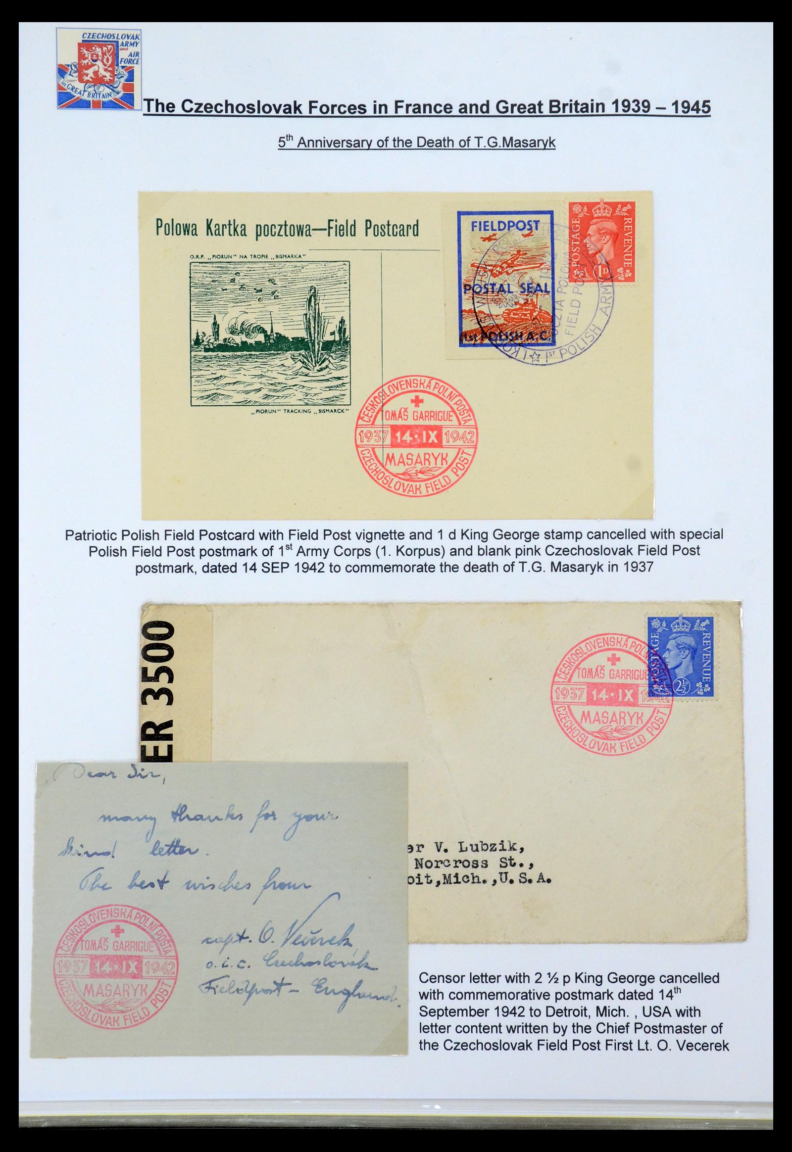 35574 068 - Postzegelverzameling 35574 Tsjechoslowaakse troepen in Frankrijk en E