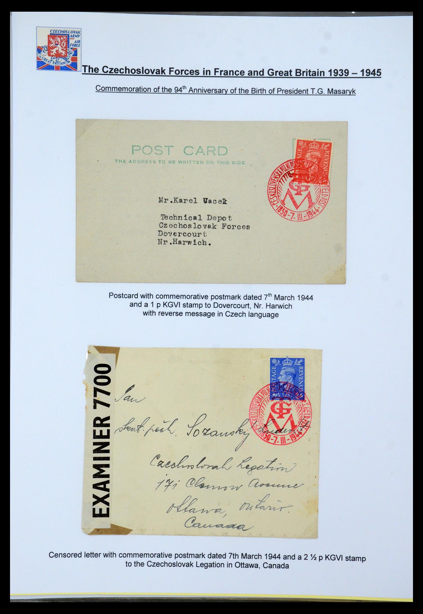 35574 094 - Postzegelverzameling 35574 Tsjechoslowaakse troepen in Frankrijk en E