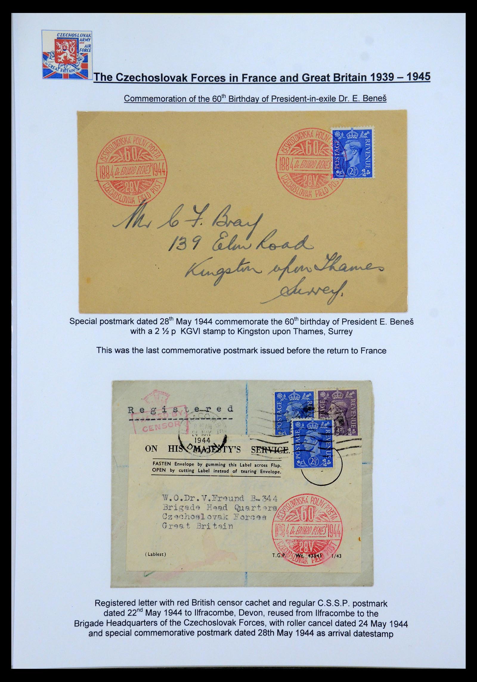 35574 099 - Postzegelverzameling 35574 Tsjechoslowaakse troepen in Frankrijk en E
