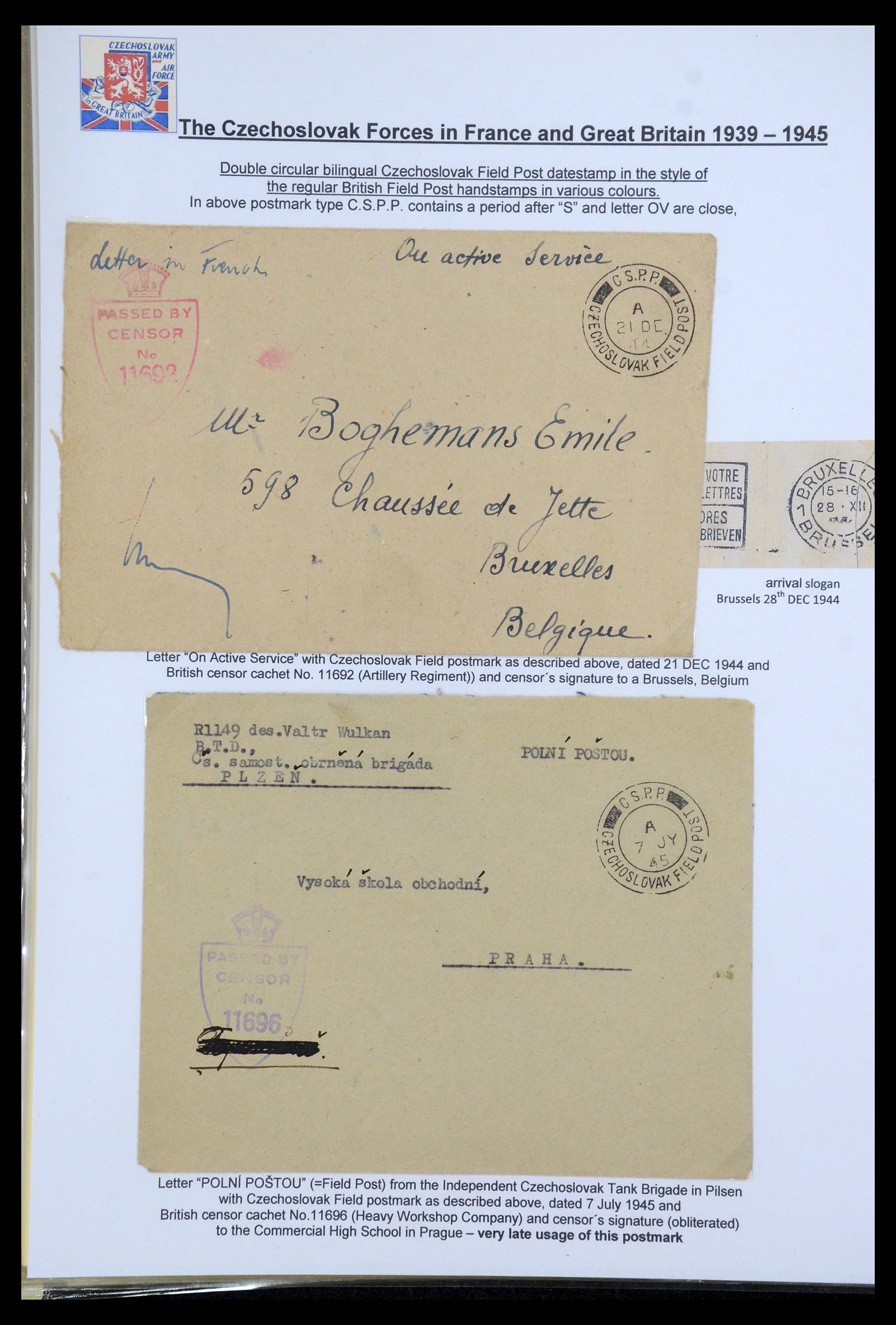 35574 133 - Postzegelverzameling 35574 Tsjechoslowaakse troepen in Frankrijk en E