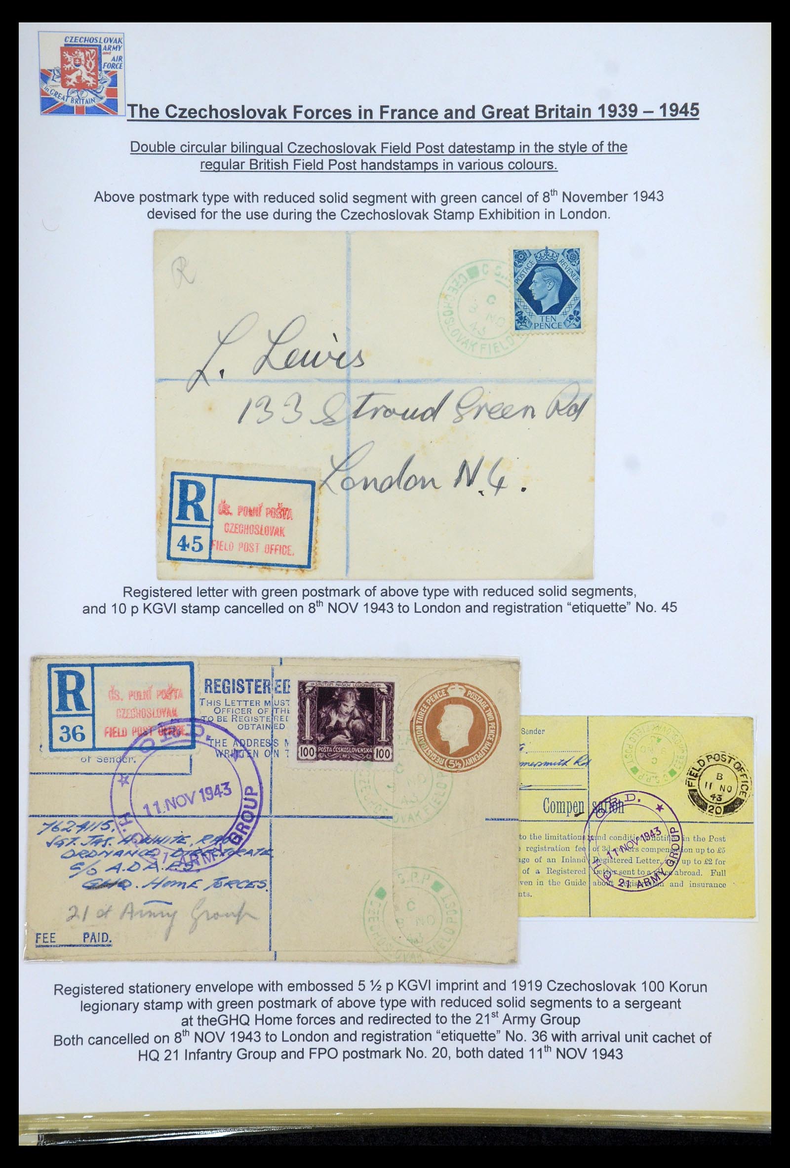 35574 134 - Postzegelverzameling 35574 Tsjechoslowaakse troepen in Frankrijk en E
